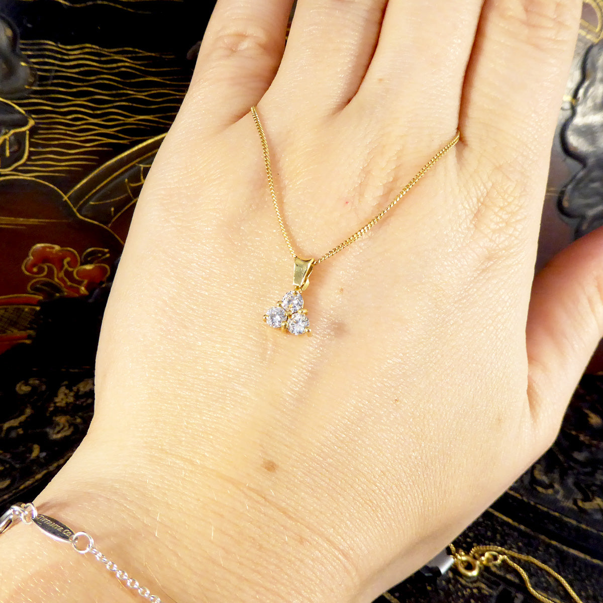 0.50ct Brilliant Cut Diamond Triangle Necklace in 18ct Yellow Gold - Wharfedale Antiques