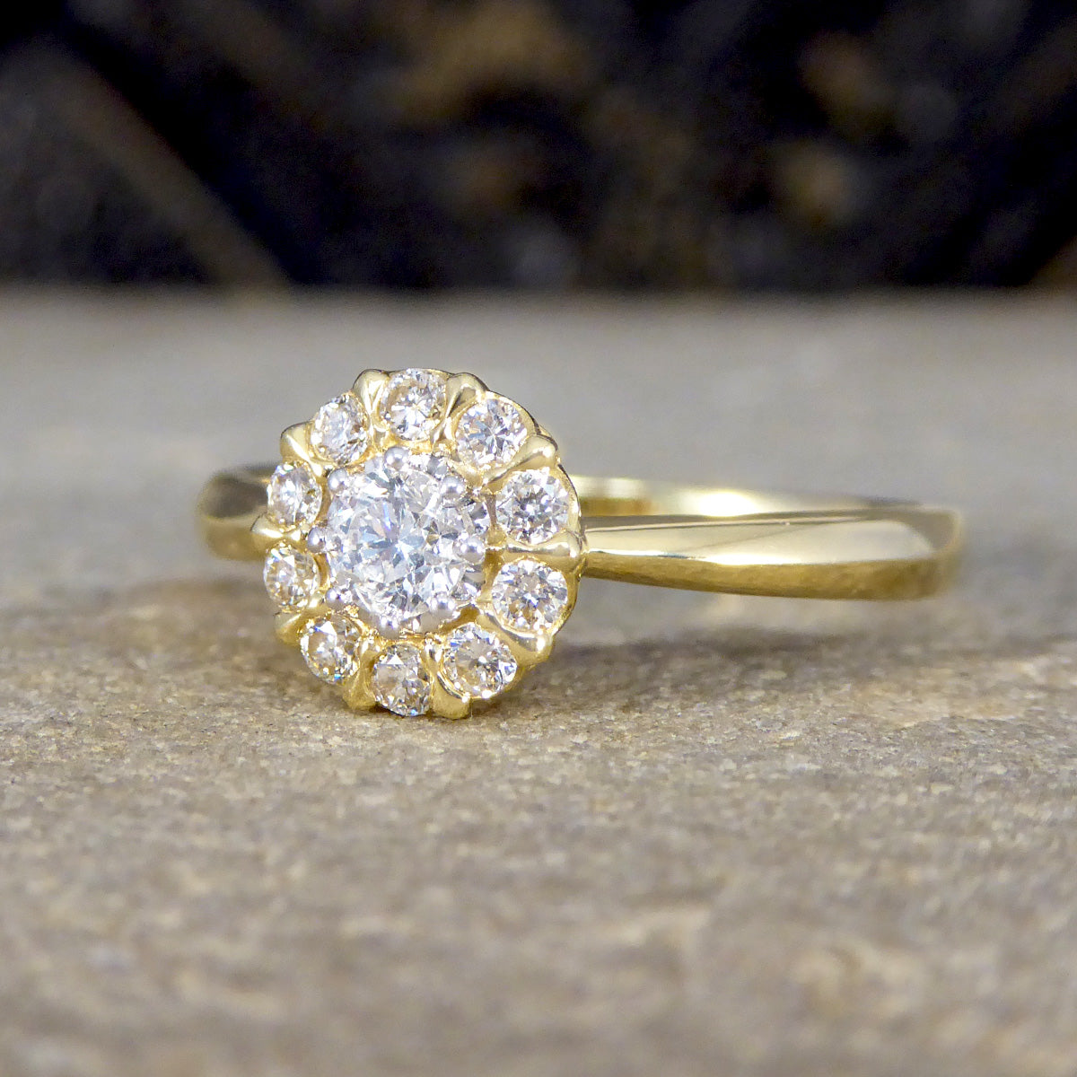 Elegant Daisy Diamond Cluster Ring in 18ct Yellow Gold - Wharfedale Antiques