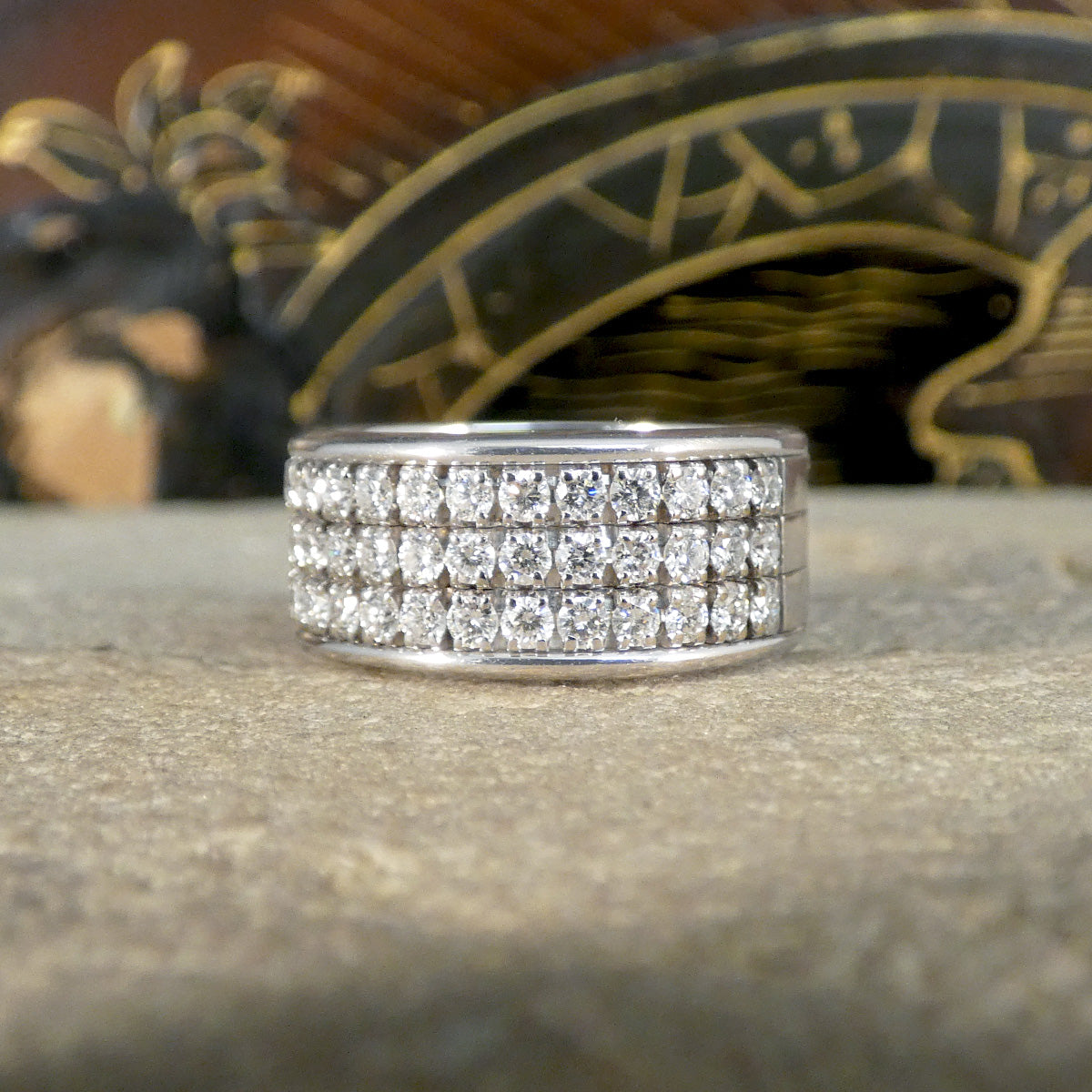 Wide Diamond Set Half Eternity Ring in 18ct White Gold Small Finger Size - Wharfedale Antiques
