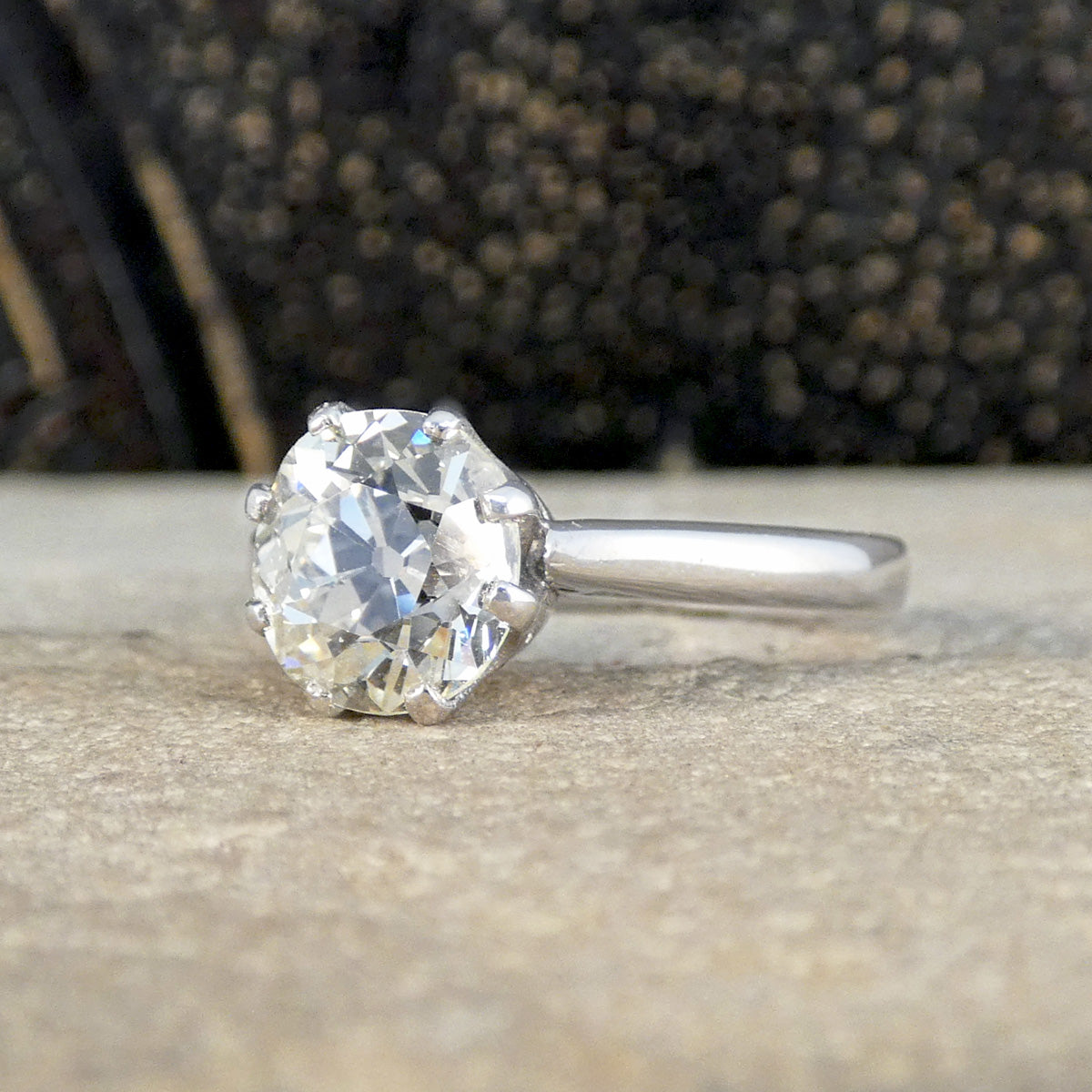 1.80ct Oval Shaped Old European Cut Diamond Solitaire Engagement Ring in 18ct White Gold - Wharfedale Antiques