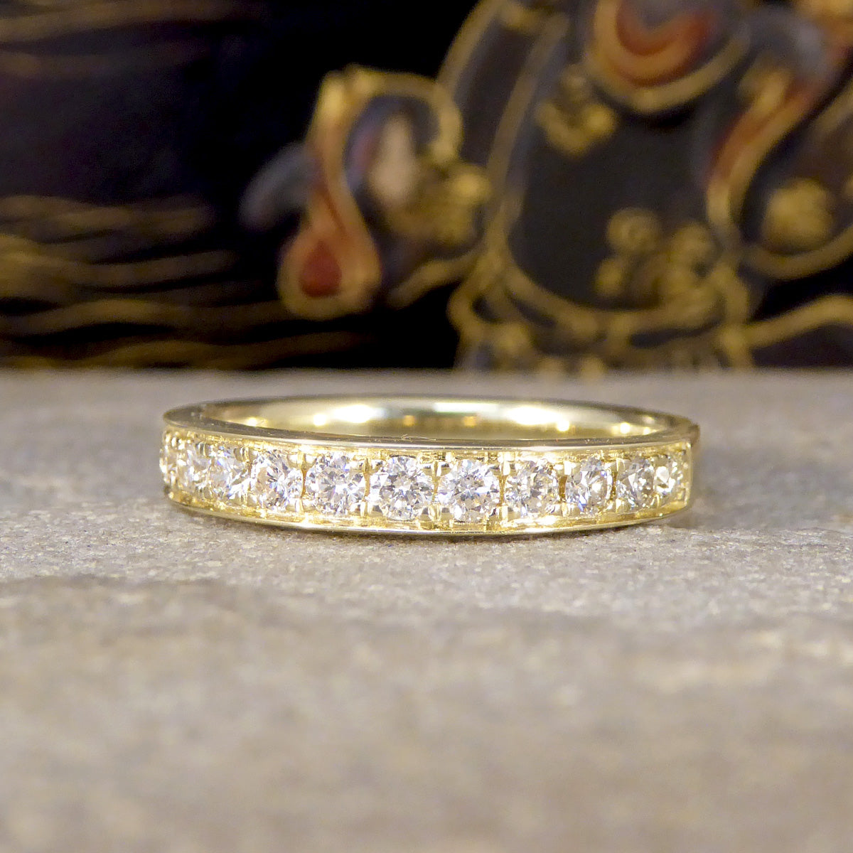 0.50ct Diamond Half Eternity Ring in Yellow Gold Channel Claw Setting - Wharfedale Antiques