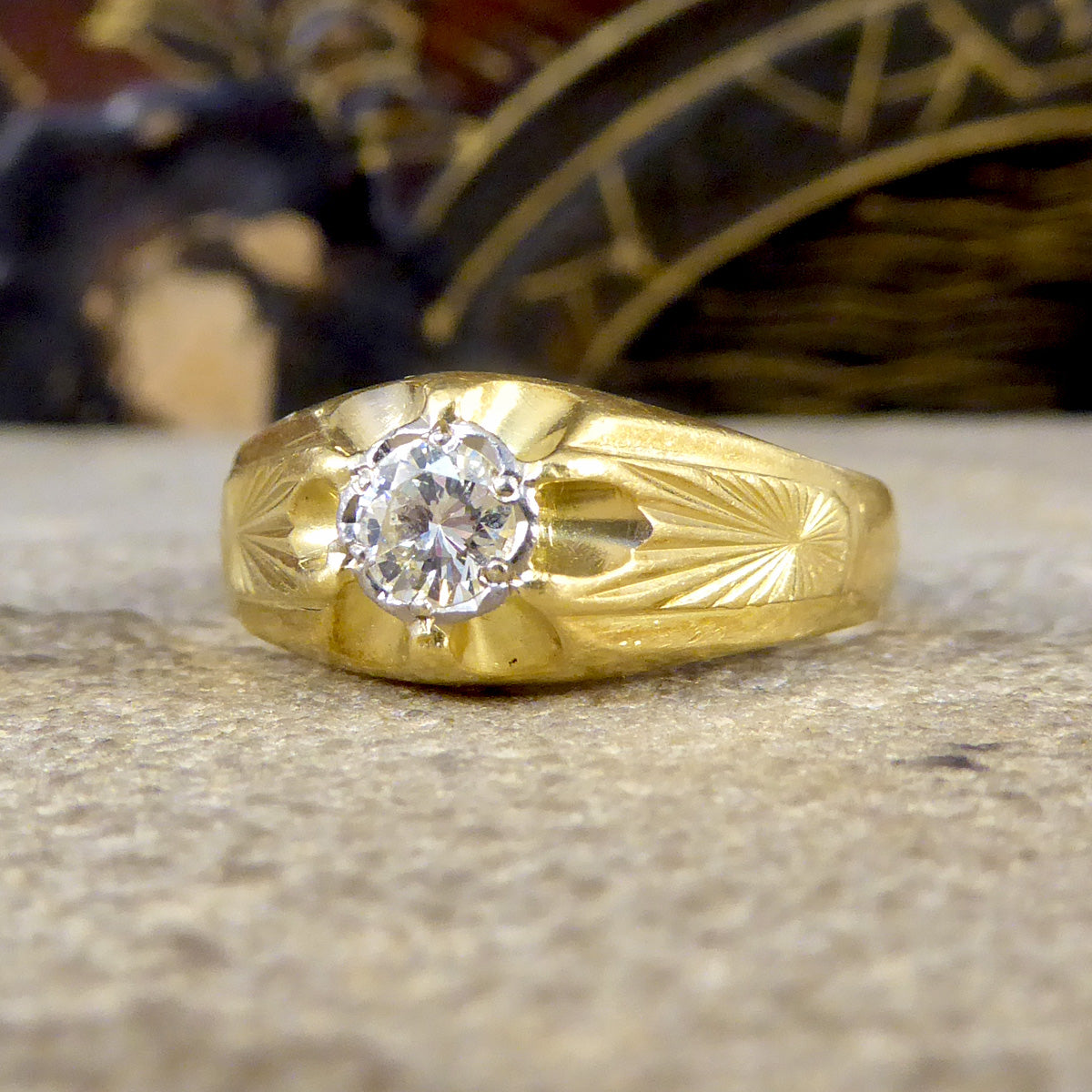 Vintage Diamond Set Gypsy Ring in 18ct Yellow Gold C1975 - Wharfedale Antiques