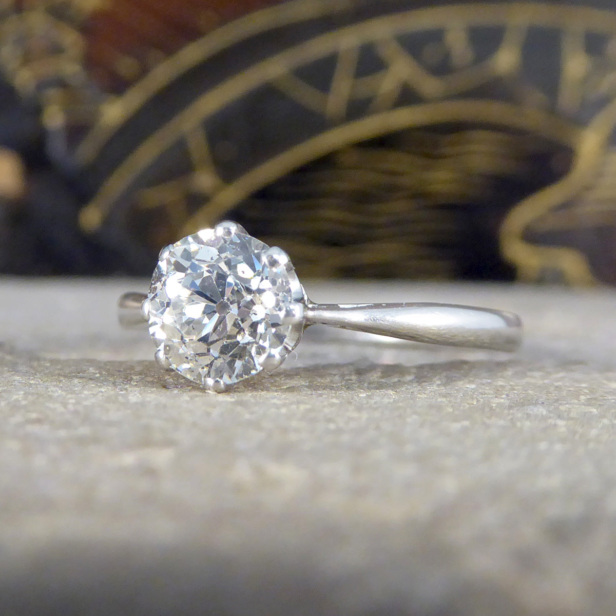 Vintage Old Cut Diamond Solitaire Ring in Platinum - Wharfedale Antiques