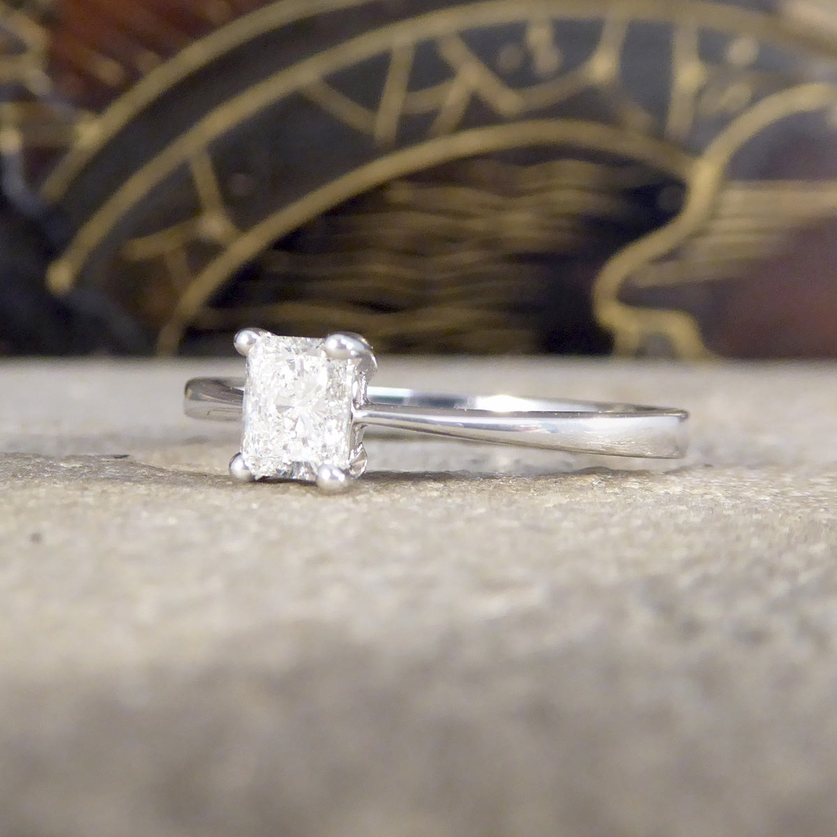 Radiant Cut Diamond Solitaire Ring in 18ct White Gold - Wharfedale Antiques