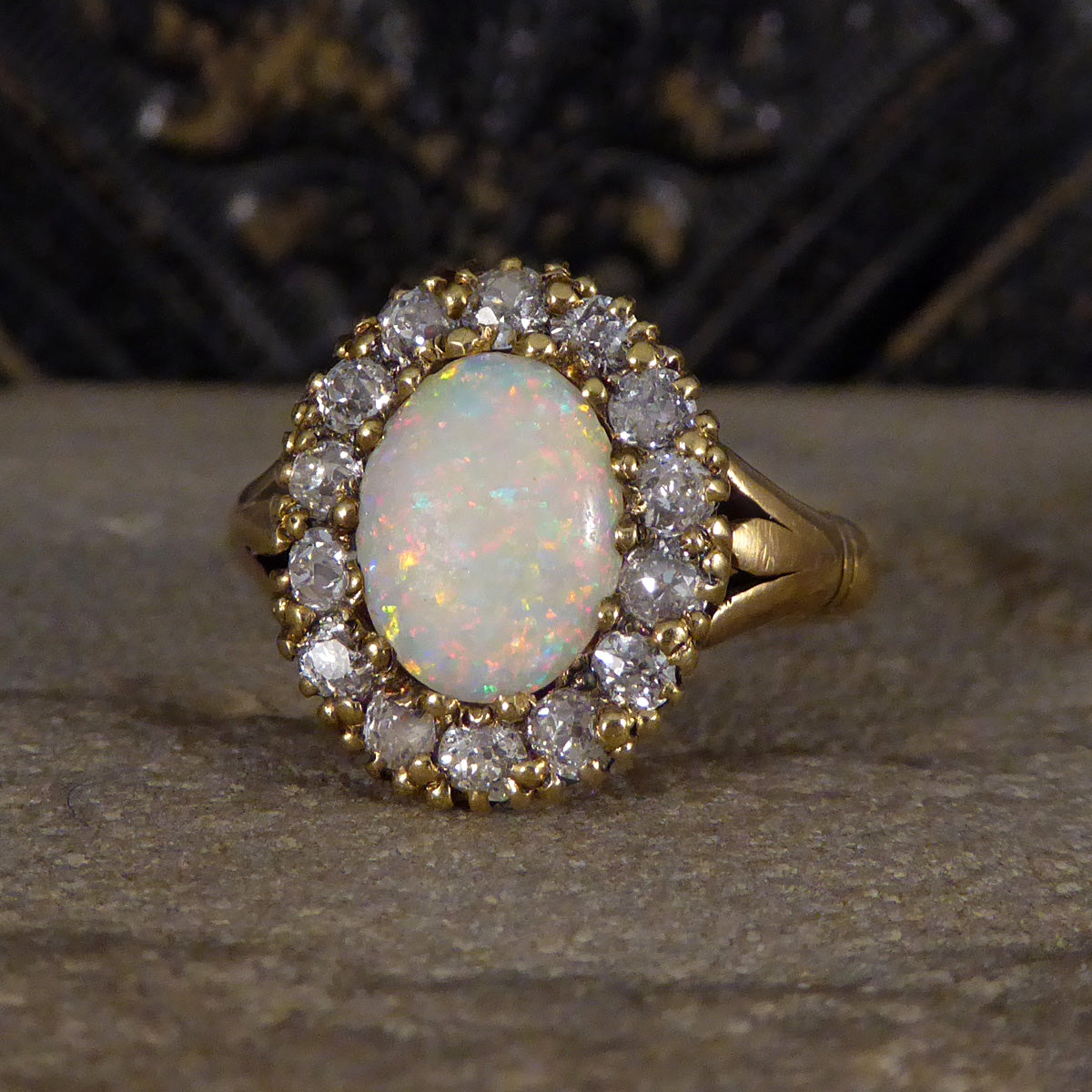Late Victorian Opal and Diamond Cluster in 18ct Yellow Gold - Wharfedale Antiques