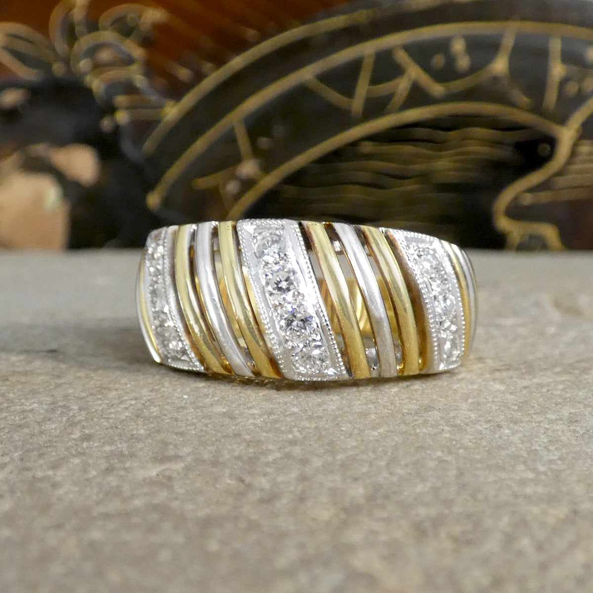 A diamond set chunky golden seveties ring