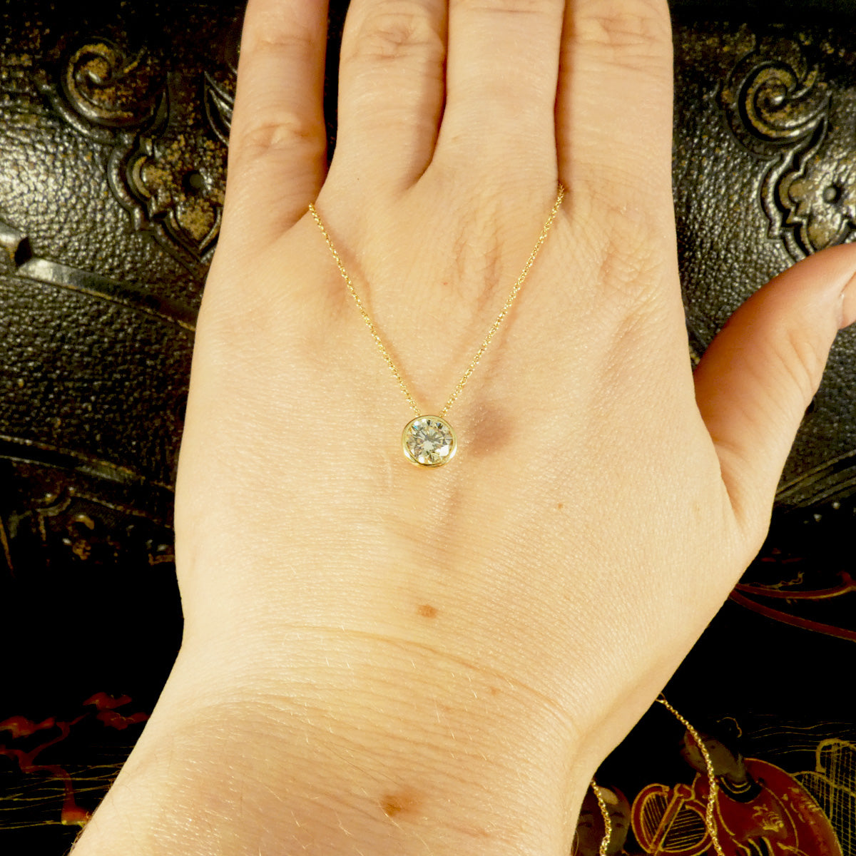 Bezel Set 0.80ct Brilliant Cut Champagne Diamond Necklace in 18ct Yellow Gold - Wharfedale Antiques