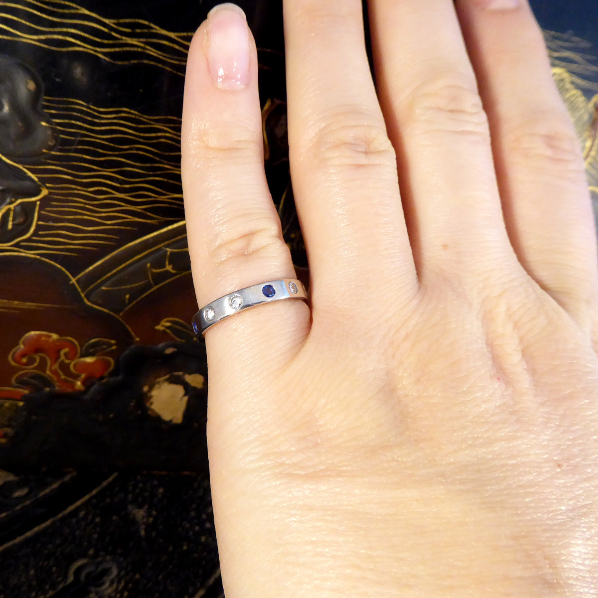 Sapphire and Diamond Band Ring in Platinum - Wharfedale Antiques