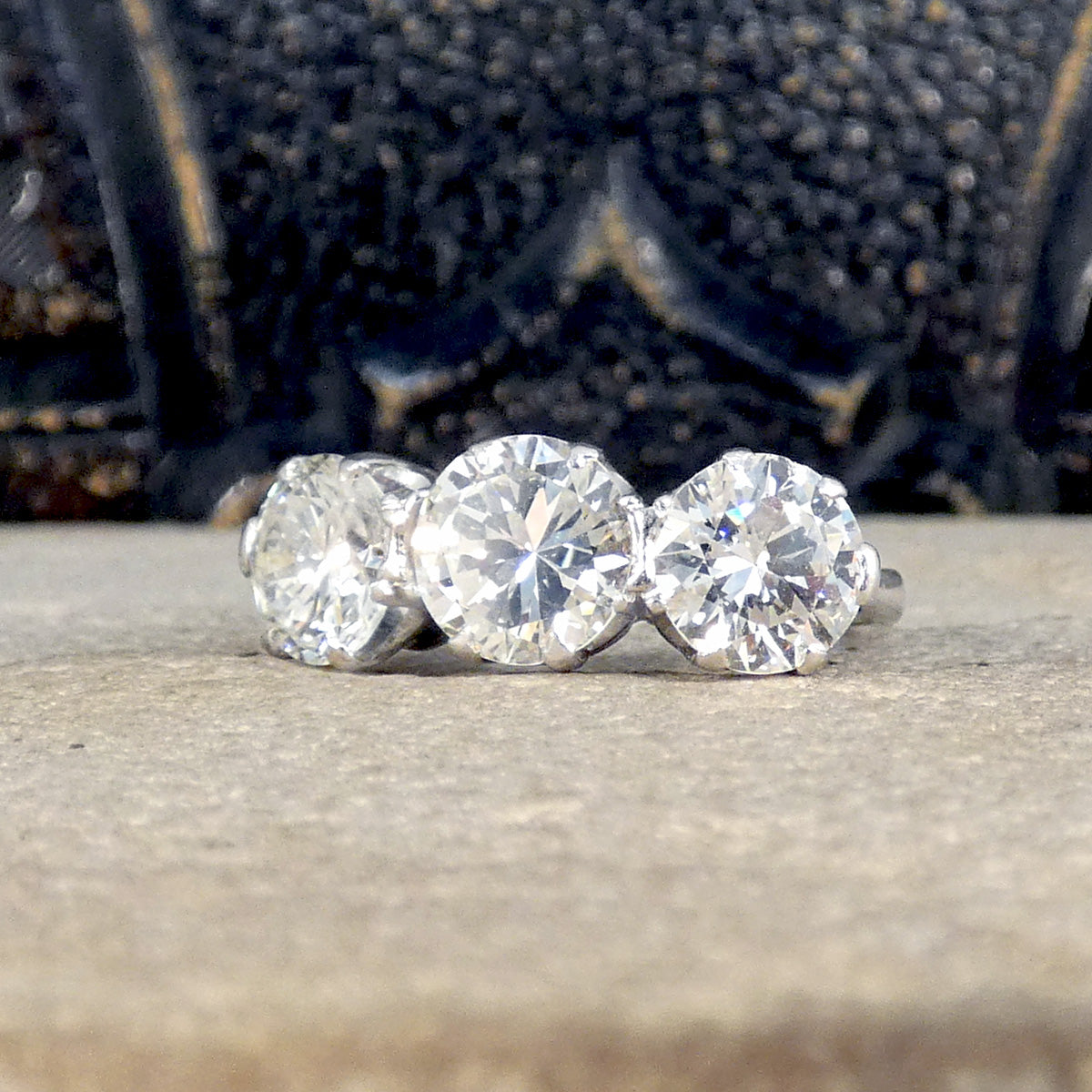 Art Deco Early Brilliant Cut Diamond Three Stone Ring in Platinum - Wharfedale Antiques