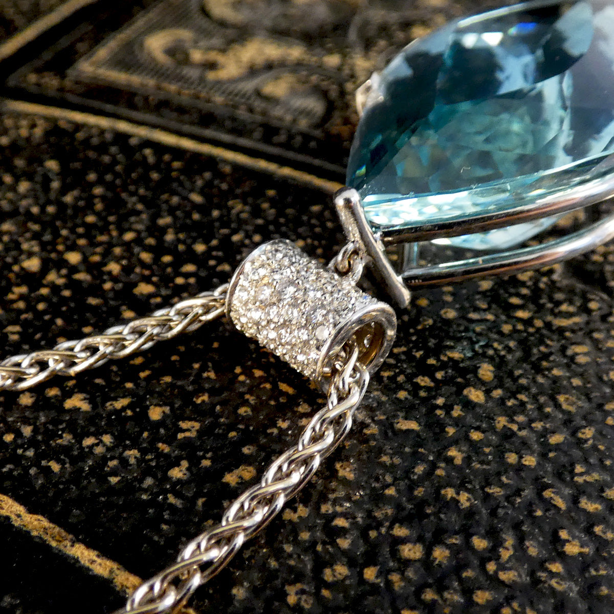 Tremendous Over 70ct Aquamarine Leaf Pendant with Diamond Bail in 18ct White Gold - Wharfedale Antiques
