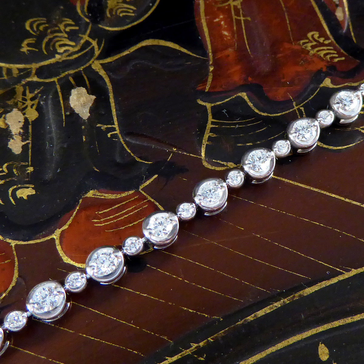 Little and Large Alternating Diamond Tennis Bracelet in 18ct White Gold - Wharfedale Antiques