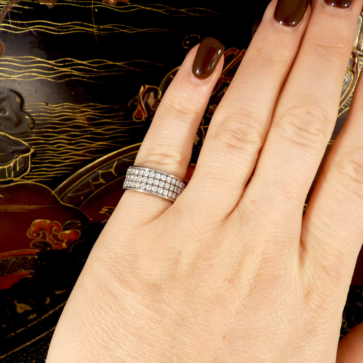 Wide Diamond Set Half Eternity Ring in 18ct White Gold Small Finger Size - Wharfedale Antiques