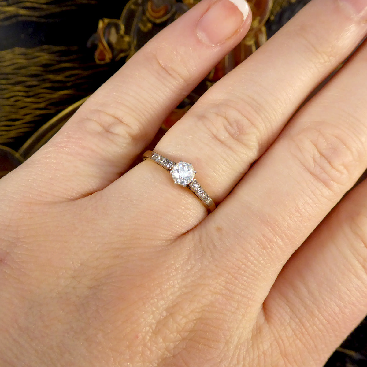 1920's Diamond Solitaire Engagement Ring in 18ct Yellow Gold and Platinum - Wharfedale Antiques