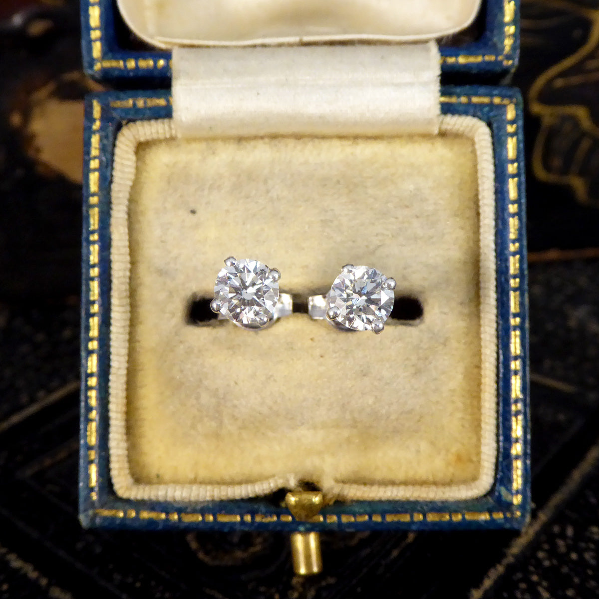 1.02ct Diamond Four Claw Stud Earrings in Platinum - Wharfedale Antiques