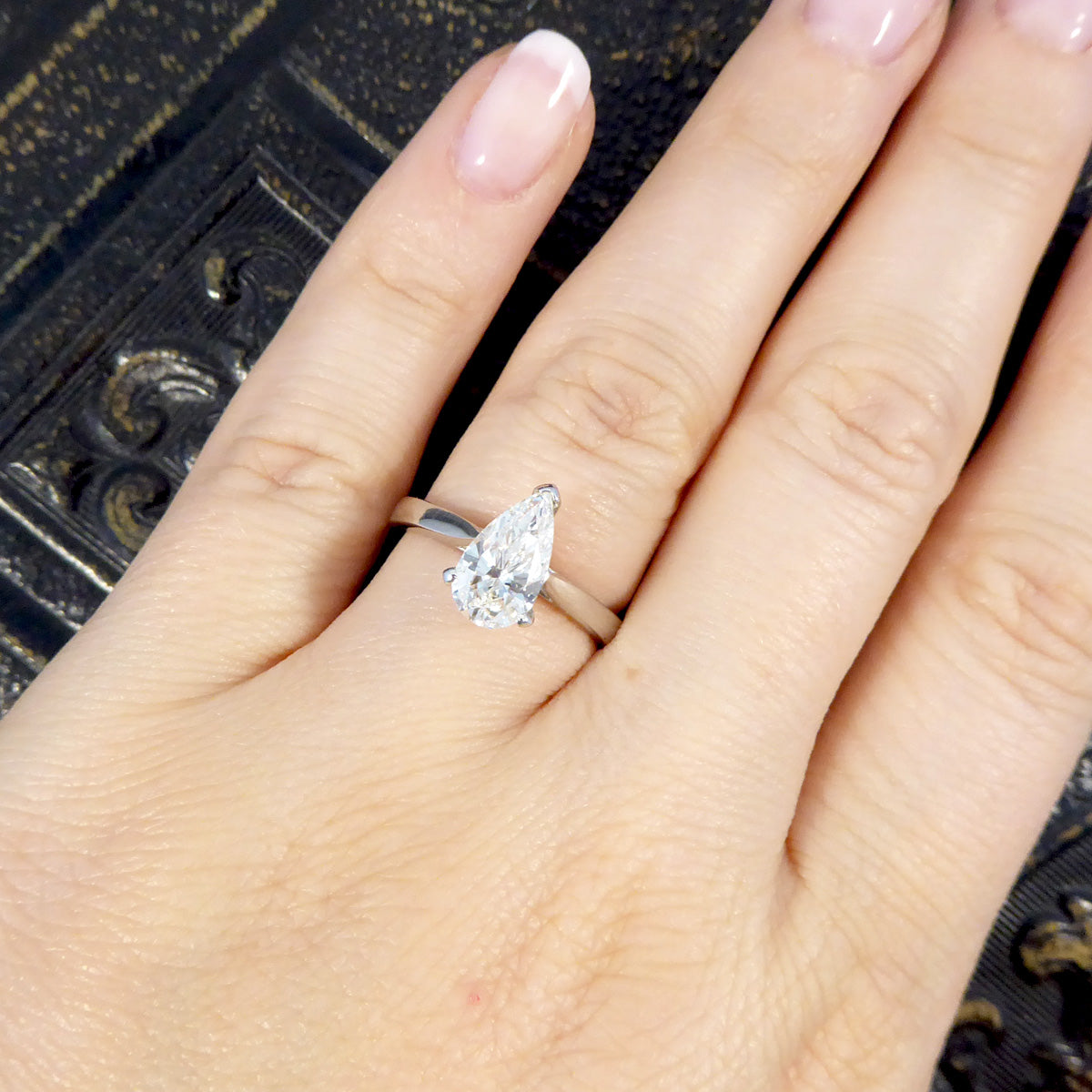 Solitaire Engagement Ring with 1.26ct Pear Cut Diamond in 18ct White Gold