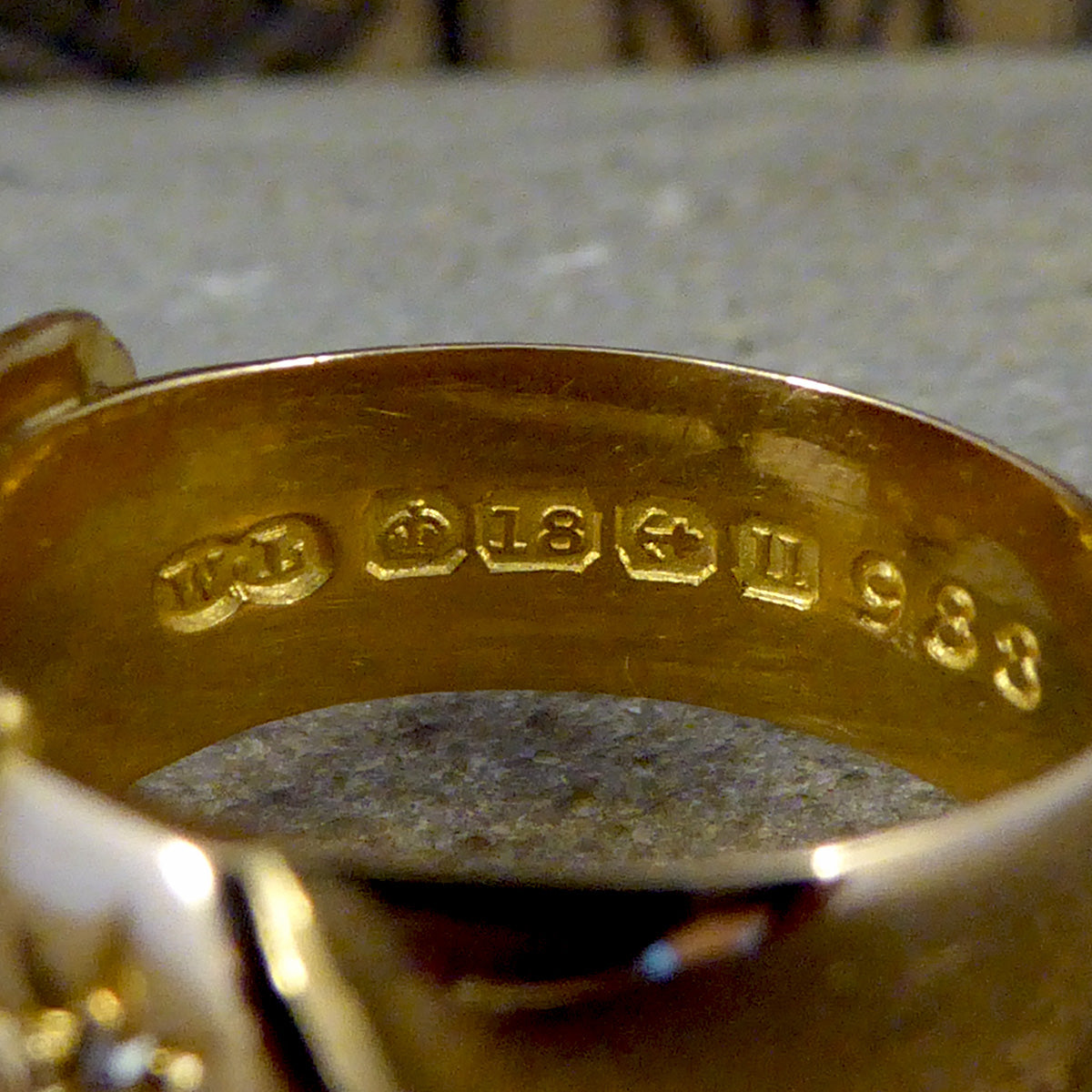 Antique C1919 Diamond set Buckle Ring in 18ct Yellow Gold - Wharfedale Antiques