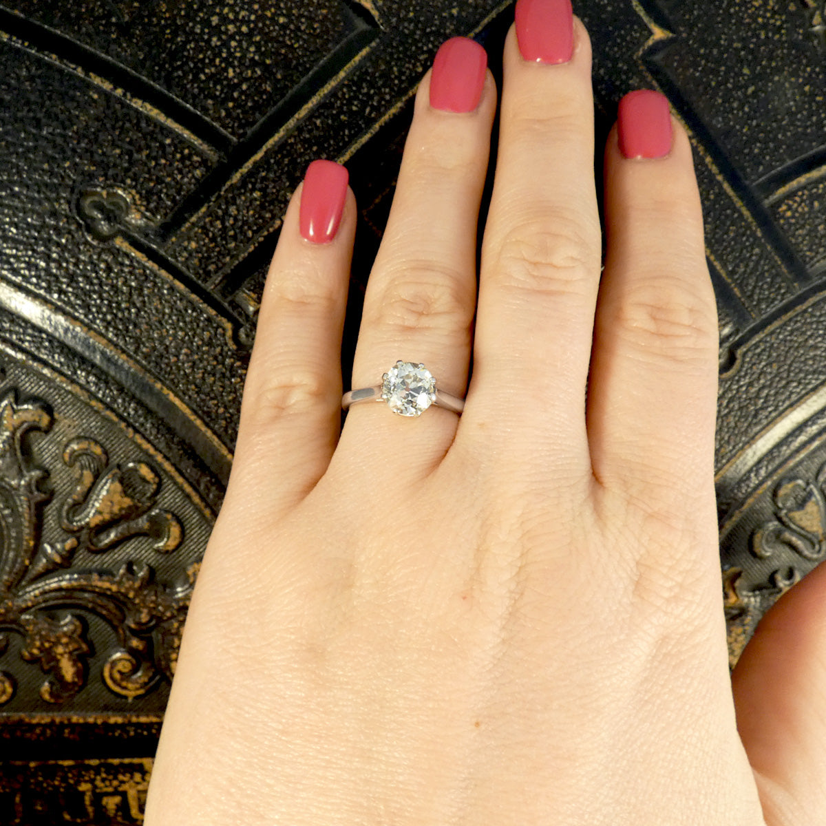 1.80ct Oval Shaped Old European Cut Diamond Solitaire Engagement Ring in 18ct White Gold - Wharfedale Antiques