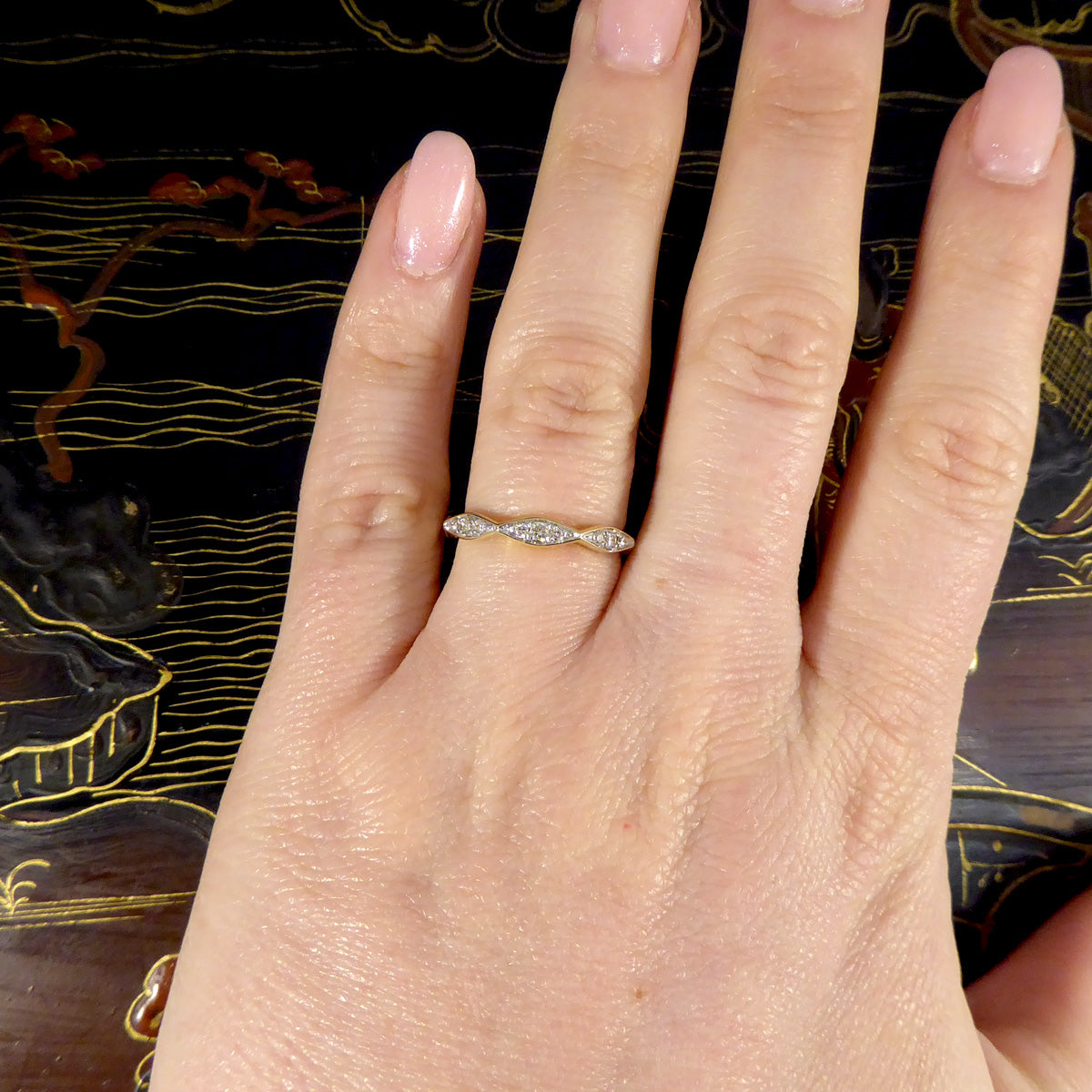 Diamond set Geometric Half Eternity Band Ring in Yellow Gold - Wharfedale Antiques