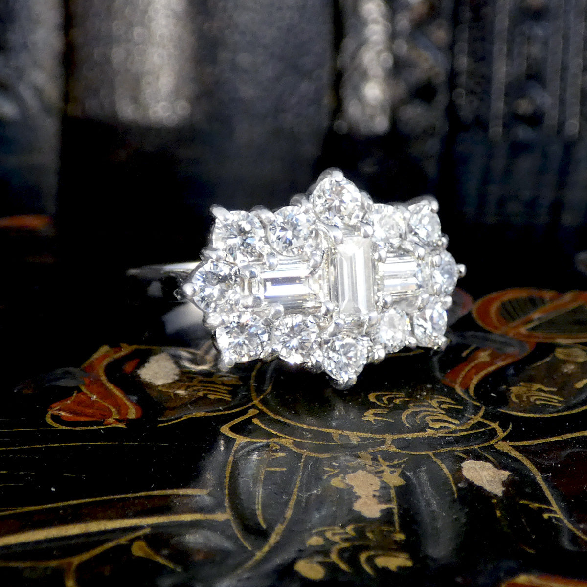 A gorgeous diamond boat cluster ring in 18ct White Gold with a total diamond weight of a huge 2.70ct.