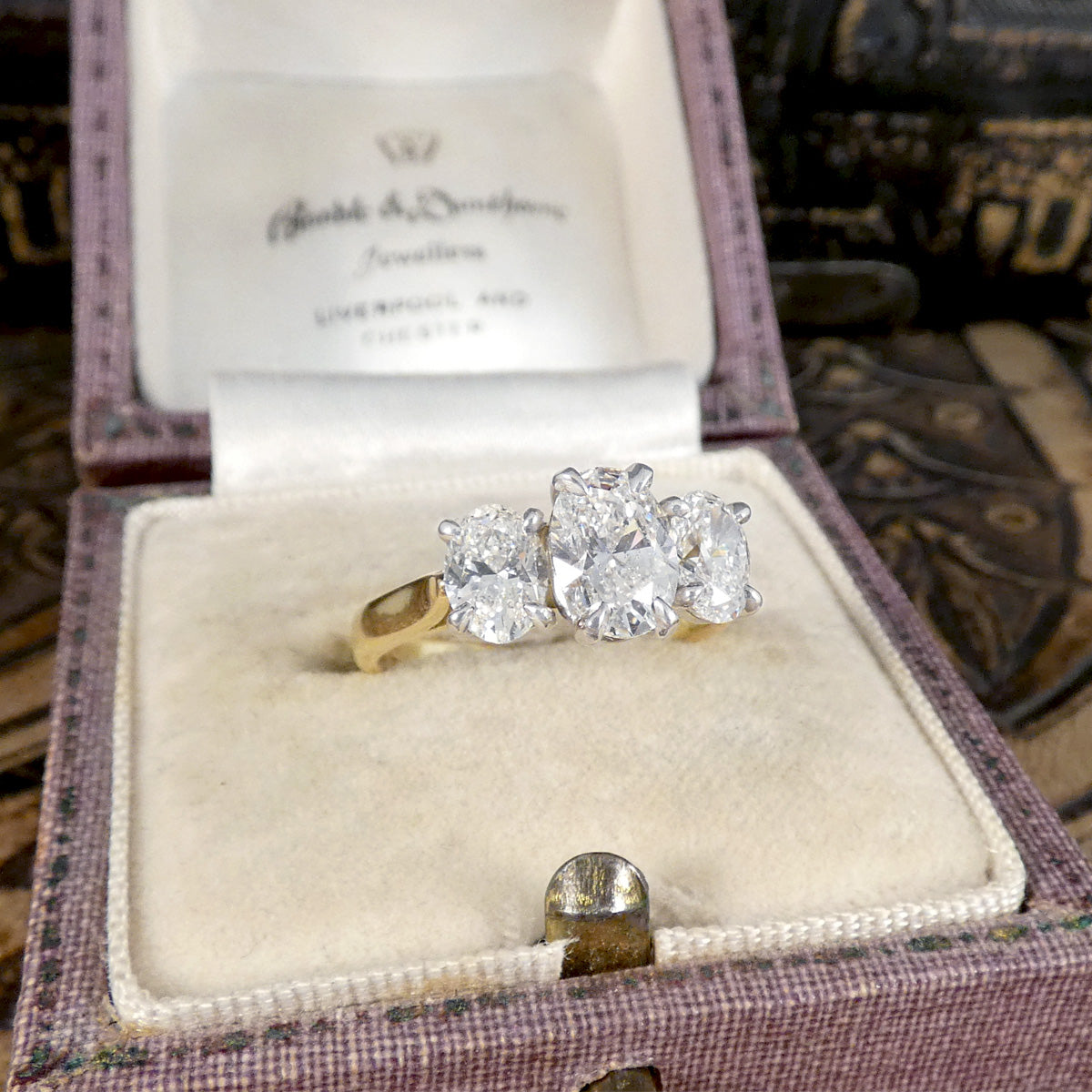 The perfect engagement ring displayed in a vintage box. Showing beautiful high colour.
