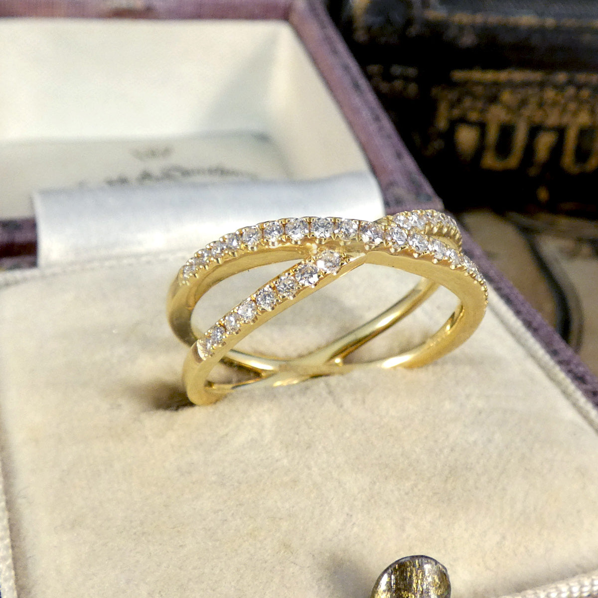 Diamond Two Strand Crossover Ring in 18ct Yellow Gold - Wharfedale Antiques