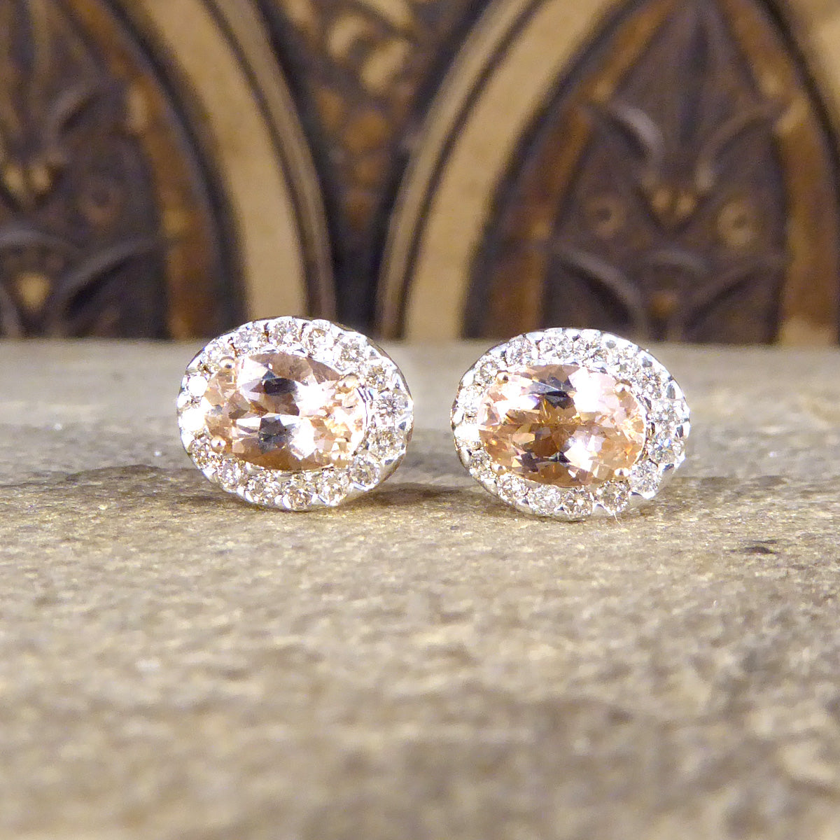 Morganite and Diamond Cluster Earring in Rose Gold - Wharfedale Antiques