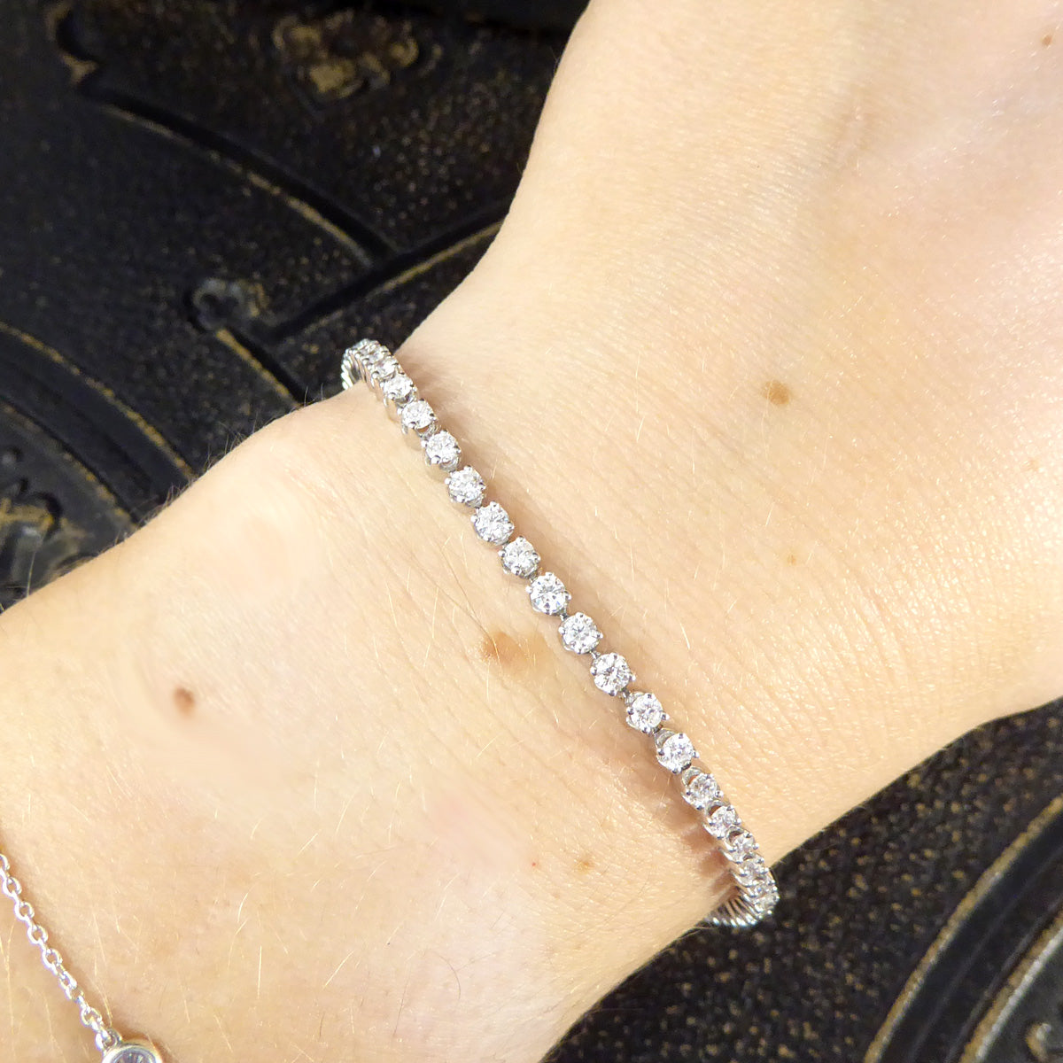 Brilliant Cut Diamond 3.00ct Flexi-link Tennis Bracelet in 18ct White Gold - Wharfedale Antiques