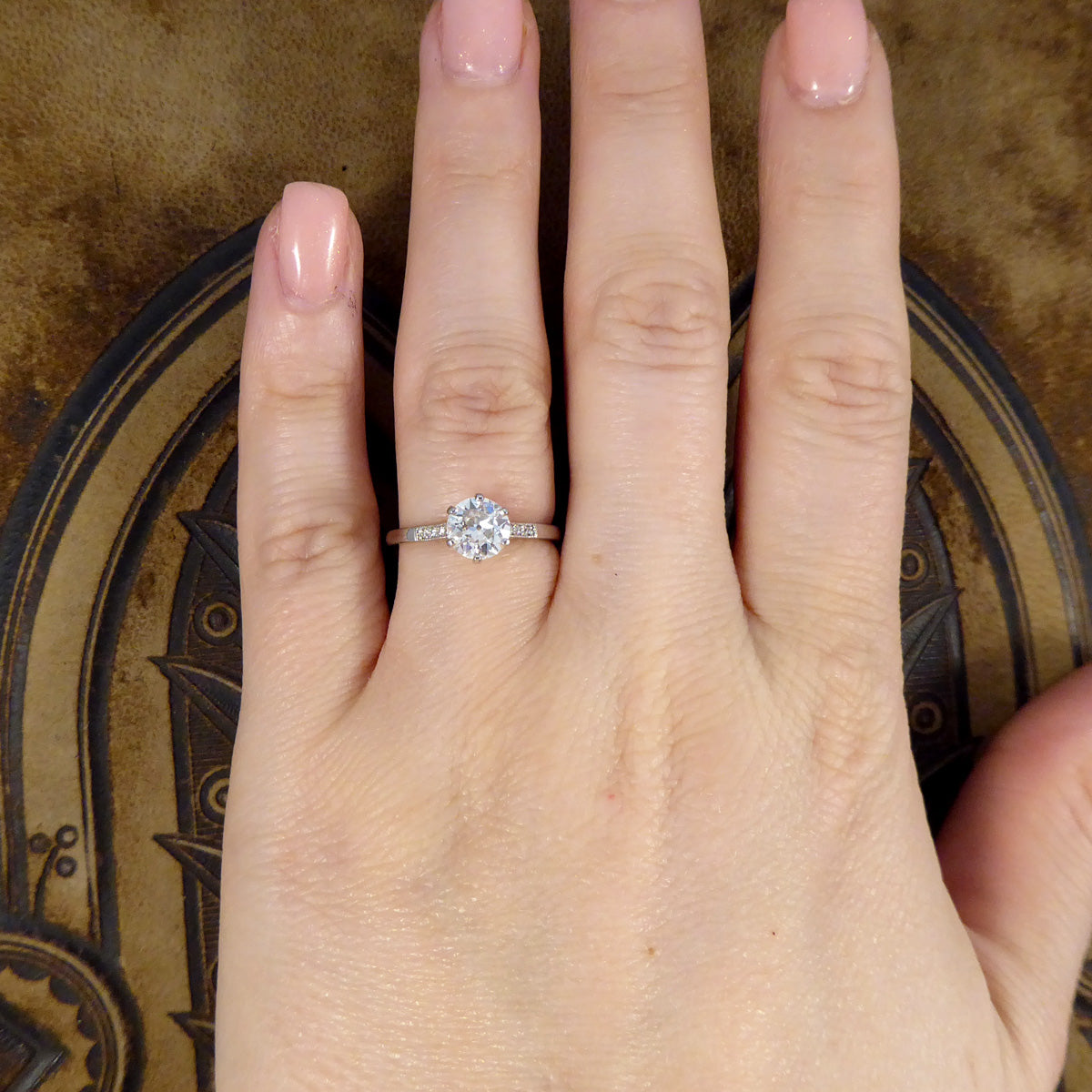 0.82ct Old European Cut Diamond Solitaire with Diamond Shoulders in Platinum - Wharfedale Antiques