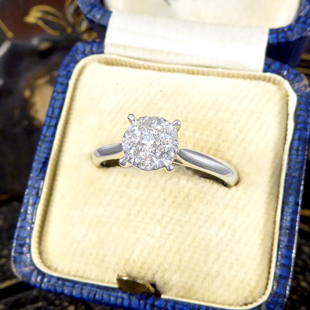 Solitaire Illusion set Diamond Cluster Ring in White Gold - Wharfedale Antiques
