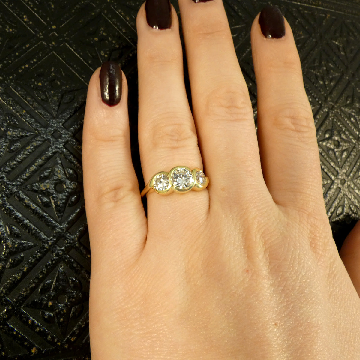 1.75ct Diamond Chunky Bezel Set Three Stone Ring in 18ct Yellow Gold - Wharfedale Antiques
