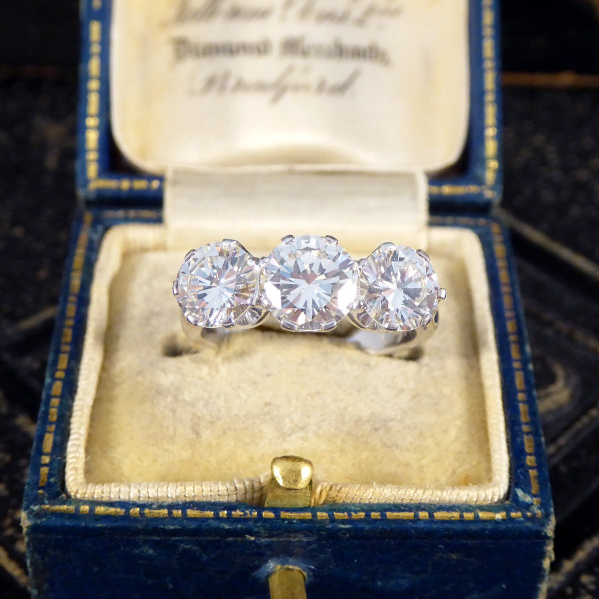 Vintage 3.20ct Brilliant Cut Diamond Three Stone Trilogy Ring in 18ct White Gold - Wharfedale Antiques