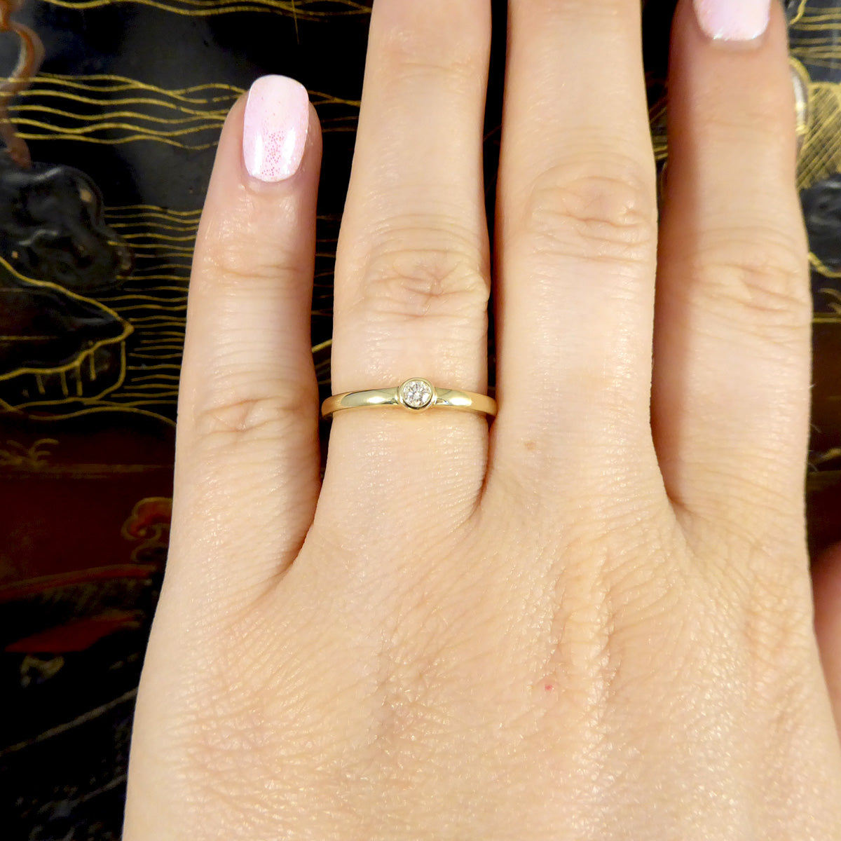 Diamond Single Stone Ring in Yellow Gold Bezel Setting - Wharfedale Antiques