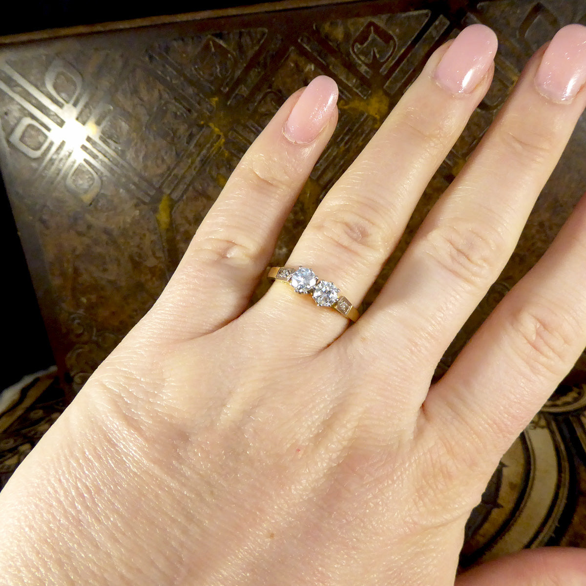 Vintage and Unusual Old Cut Diamond Two Stone Ring in 18ct Gold - Wharfedale Antiques