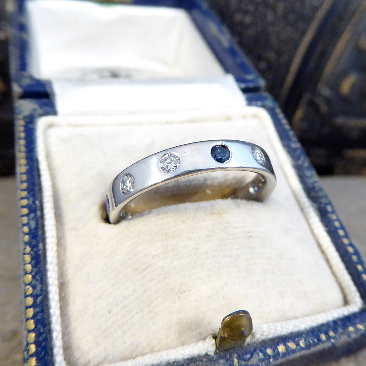 Sapphire and Diamond Band Ring in Platinum - Wharfedale Antiques