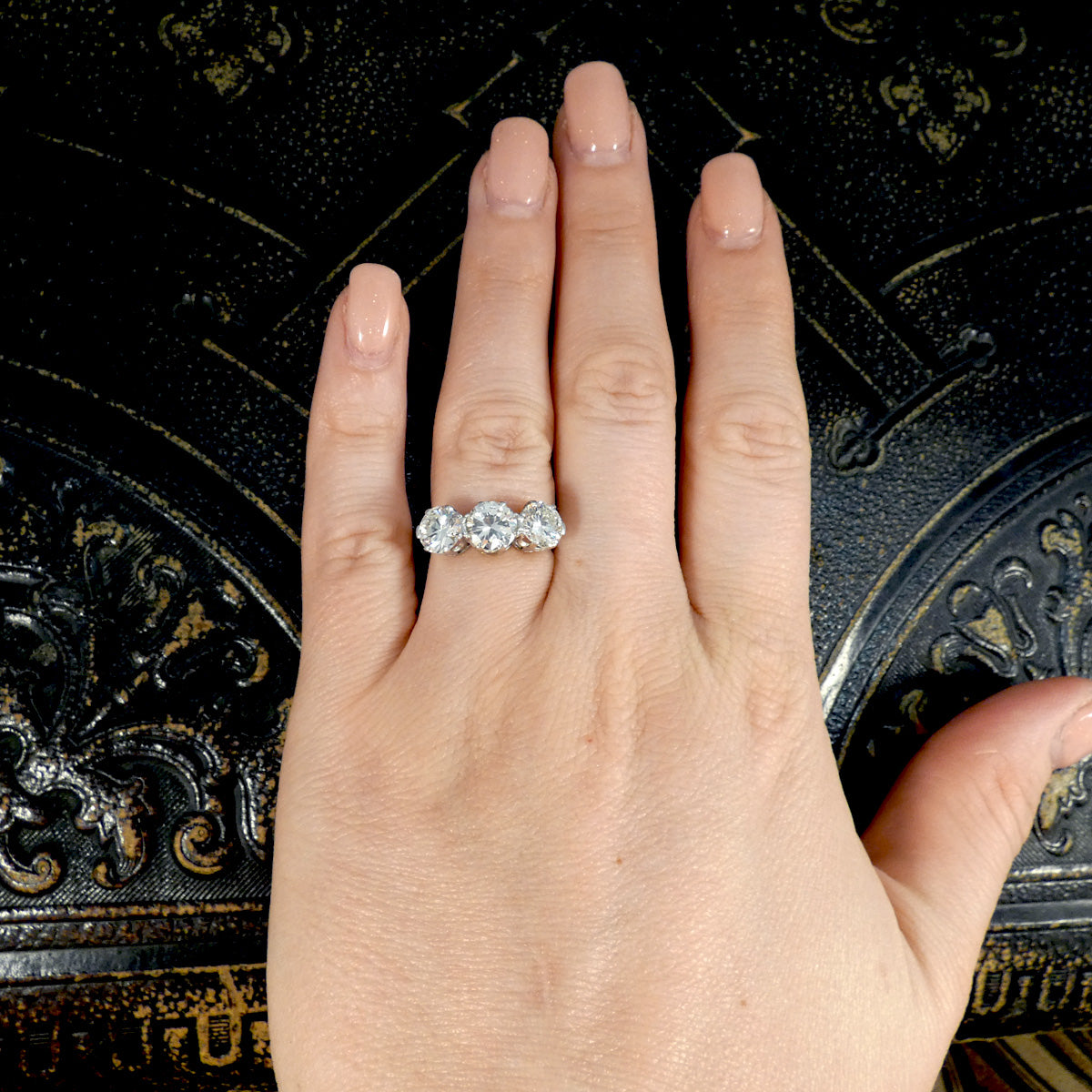 Art Deco Early Brilliant Cut Diamond Three Stone Ring in Platinum - Wharfedale Antiques
