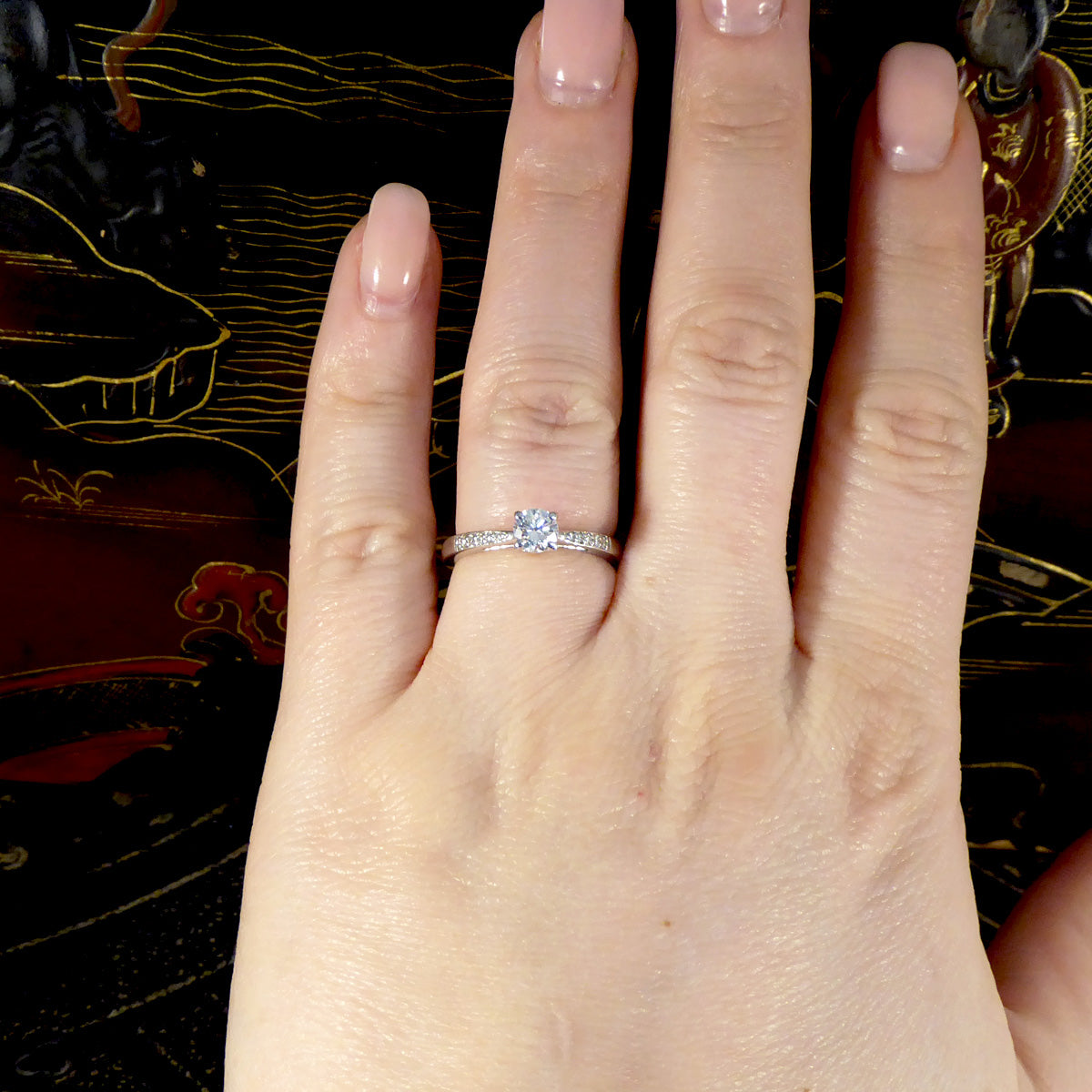 Classic Diamond Solitaire Engagement Ring with Diamond Shoulders in 18ct White Gold - Wharfedale Antiques