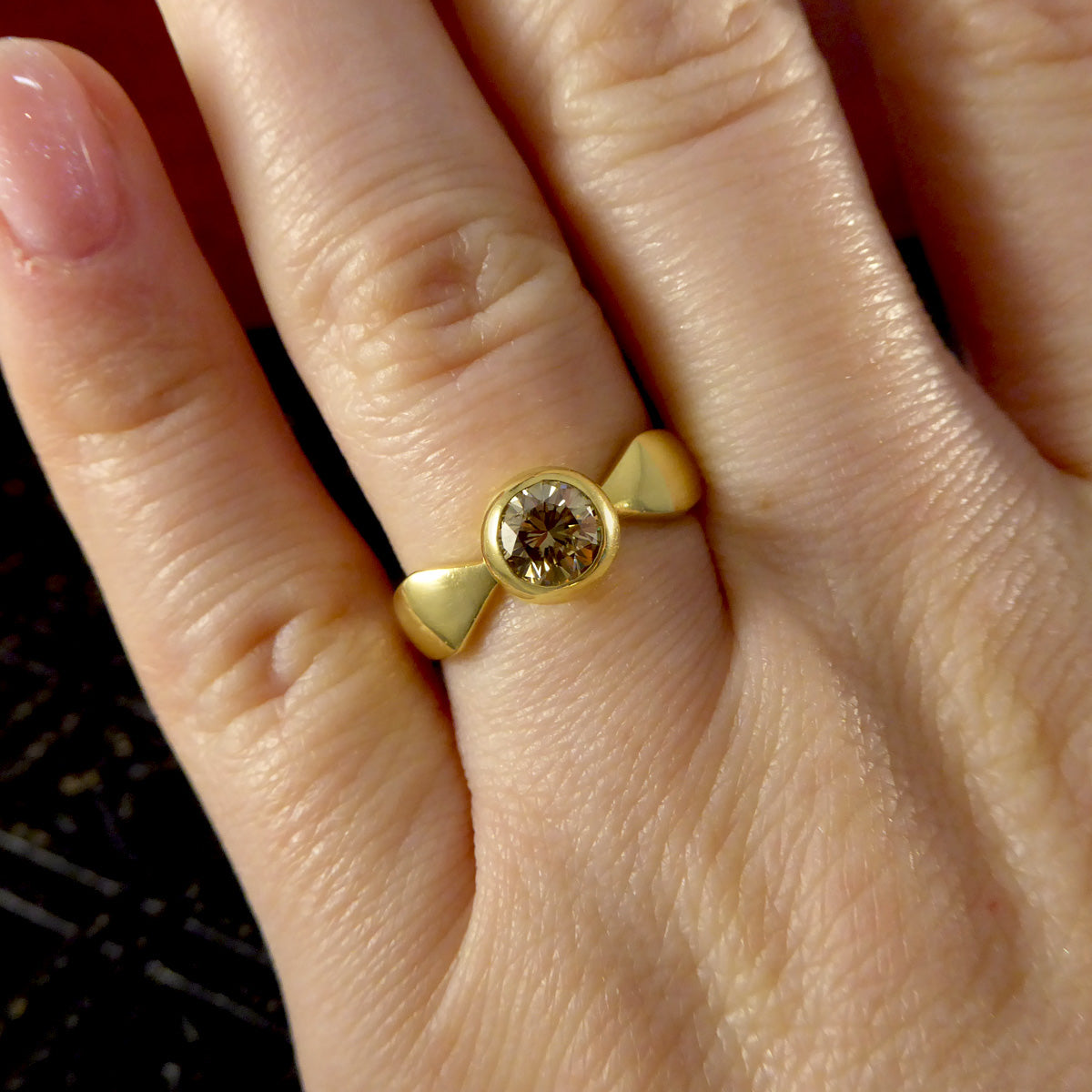 Bezel set 0.60ct Chestnut Diamond Ring in 18ct Yellow Gold - Wharfedale Antiques