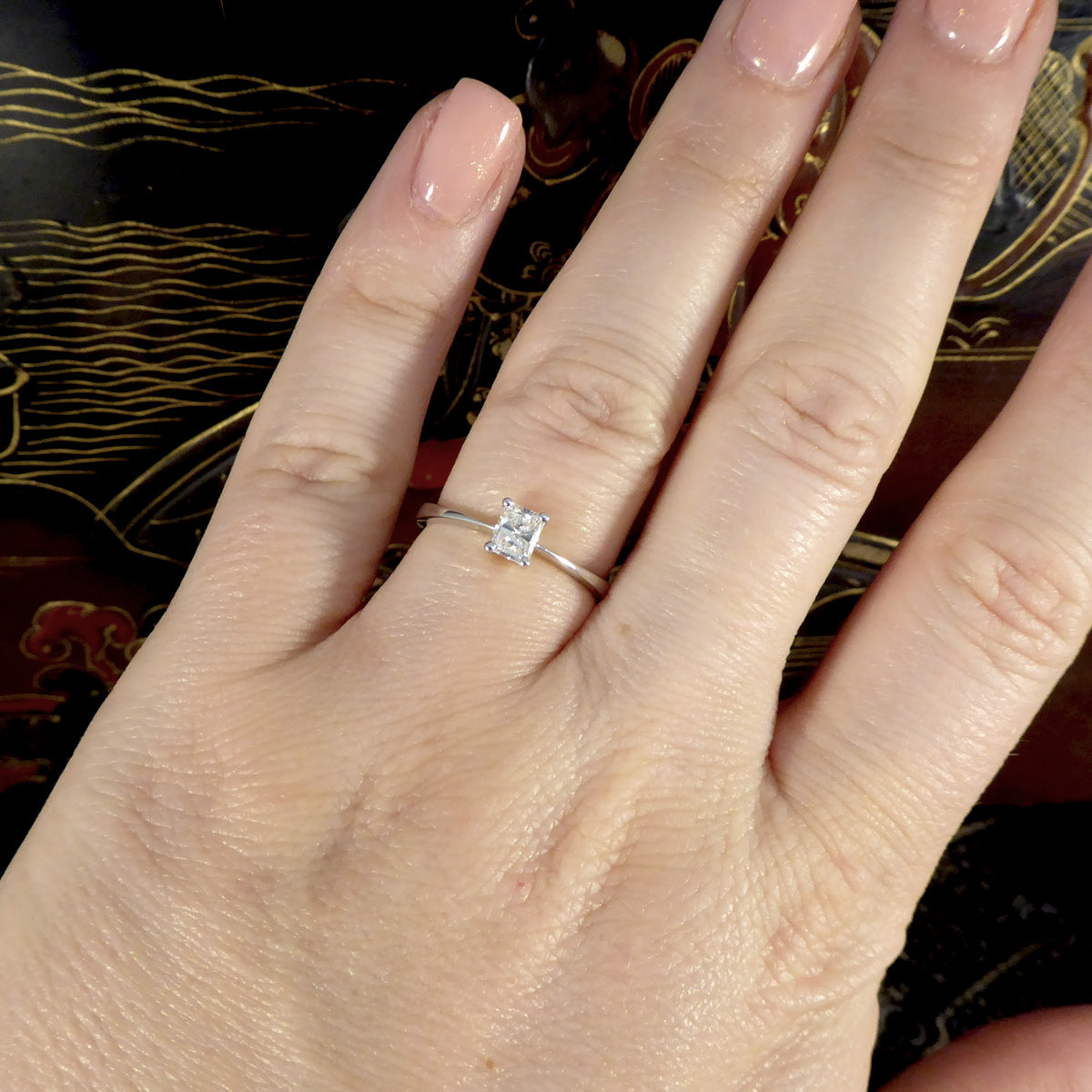 Radiant Cut Diamond Solitaire Ring in 18ct White Gold - Wharfedale Antiques