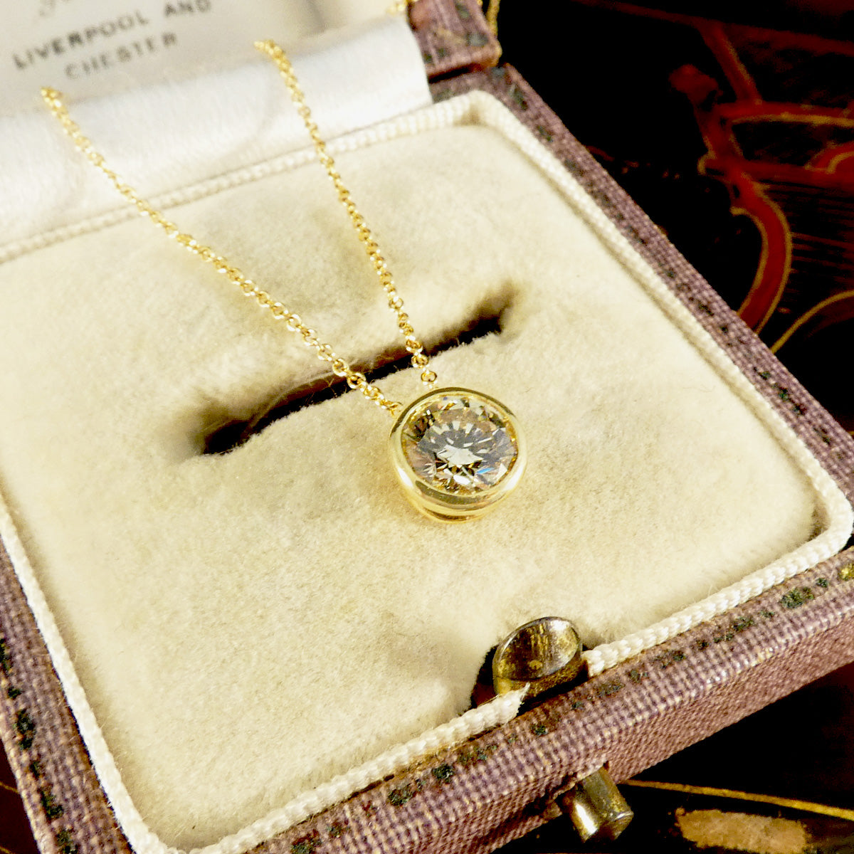 Bezel Set 0.80ct Brilliant Cut Champagne Diamond Necklace in 18ct Yellow Gold - Wharfedale Antiques