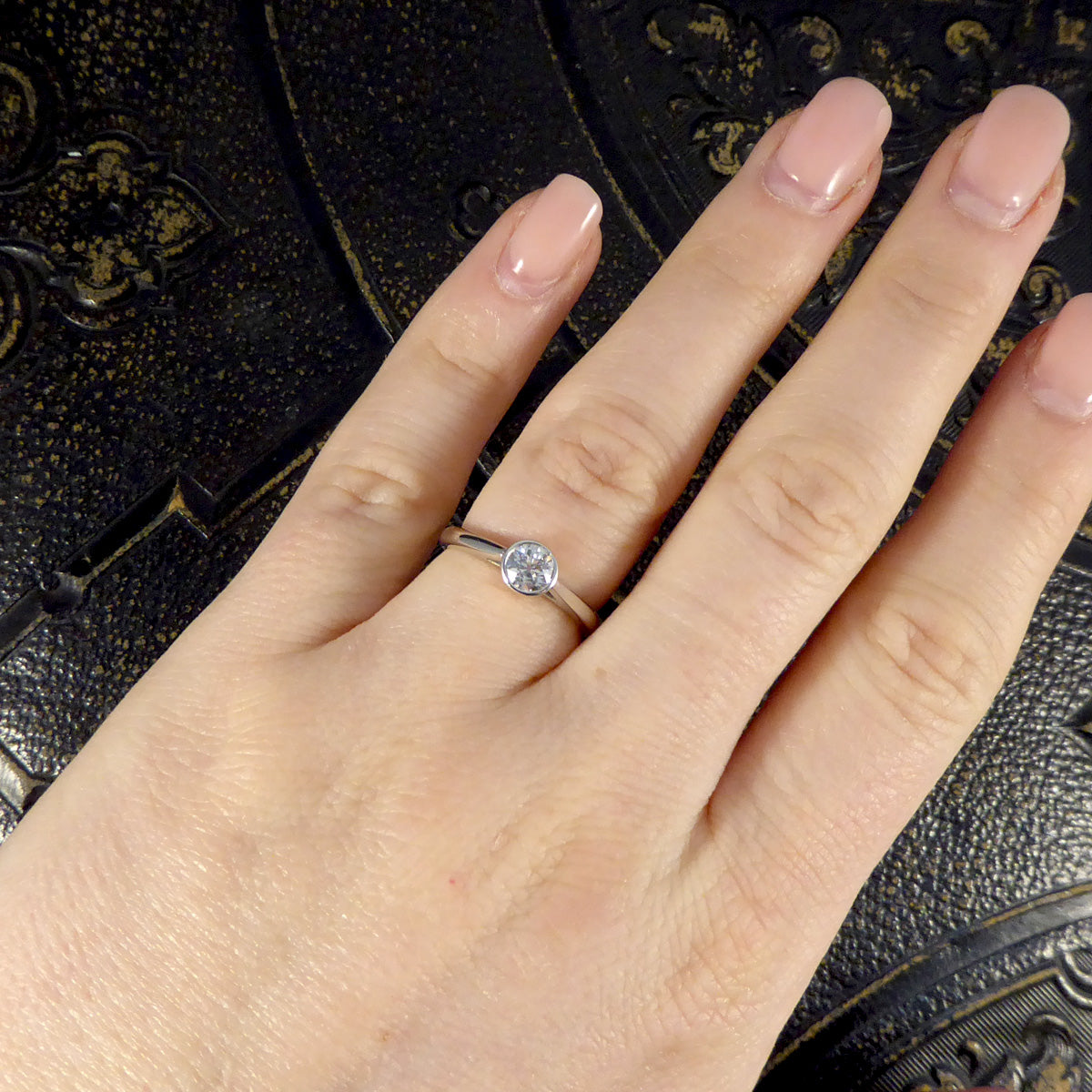 Diamond Bezel Set Solitaire Ring in 18ct White Gold - Wharfedale Antiques