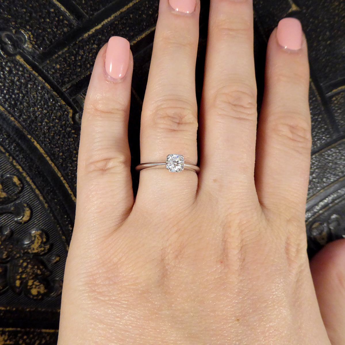 Diamond Solitaire Ring with a Cushion Cut Illusion in White Gold - Wharfedale Antiques