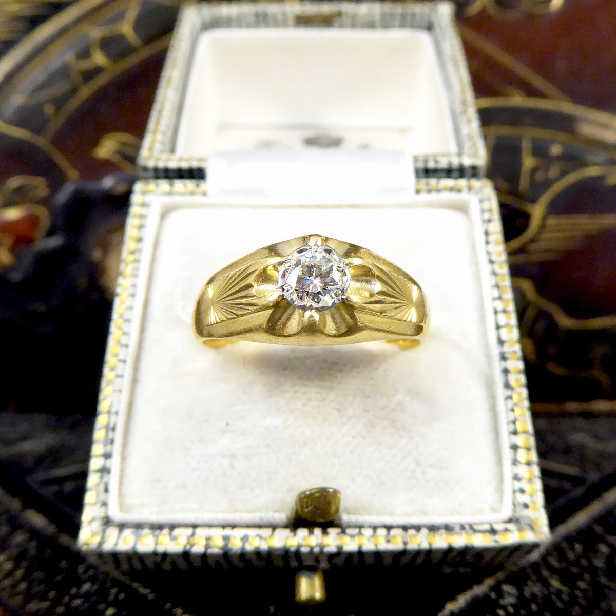 Vintage Diamond Set Gypsy Ring in 18ct Yellow Gold C1975 - Wharfedale Antiques