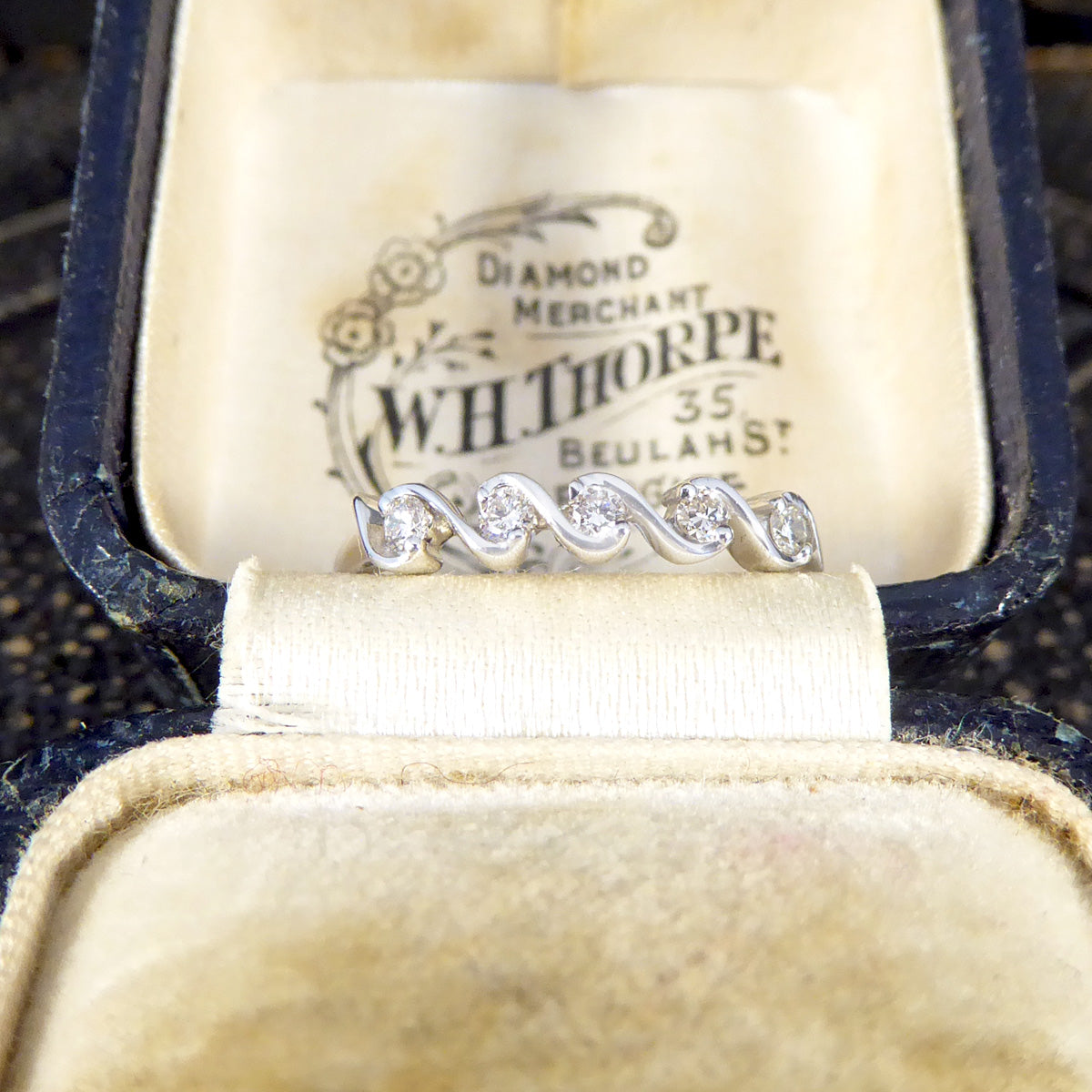 Diamond Five stone Wave Ring in White Gold - Wharfedale Antiques