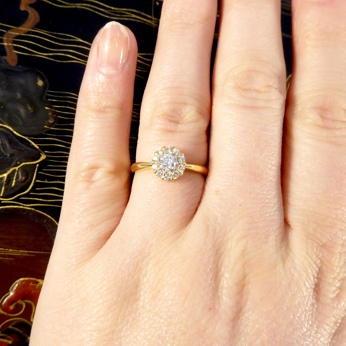 Elegant Daisy Diamond Cluster Ring in 18ct Yellow Gold - Wharfedale Antiques