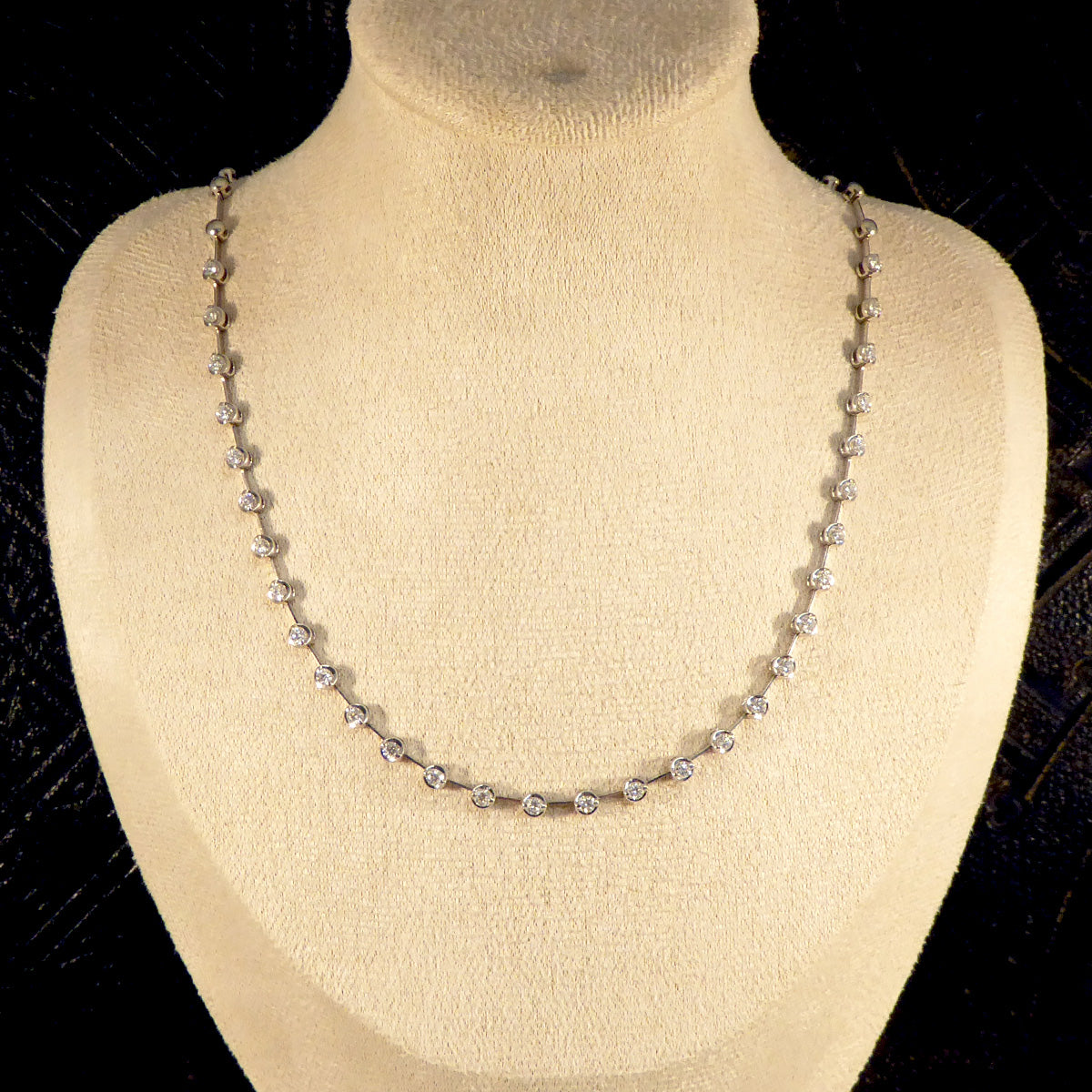 Brilliant Cut Diamond Spacer Line Necklace in 18ct White Gold - Wharfedale Antiques