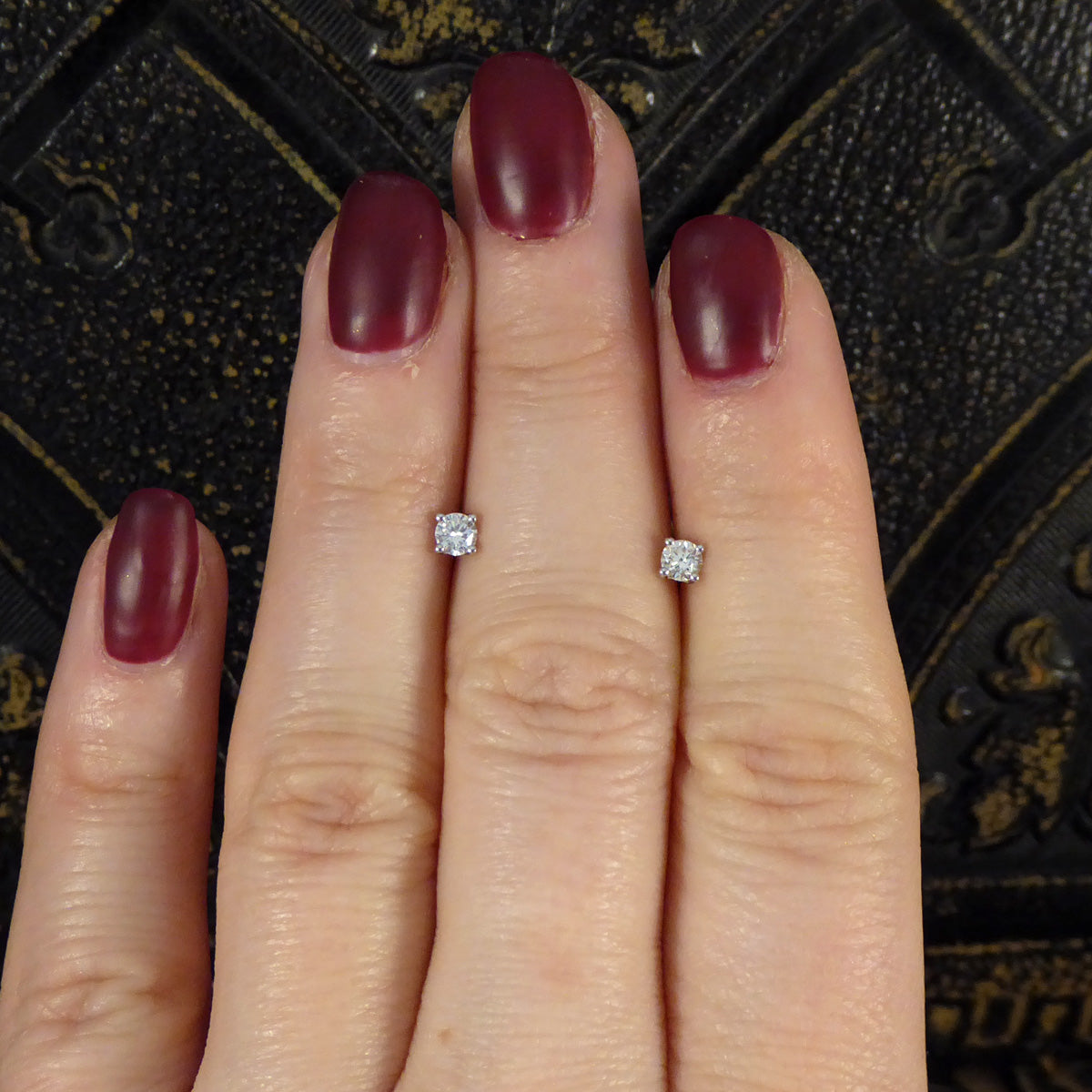 Classic Diamond Stud Earrings in 18ct White Gold - Wharfedale Antiques