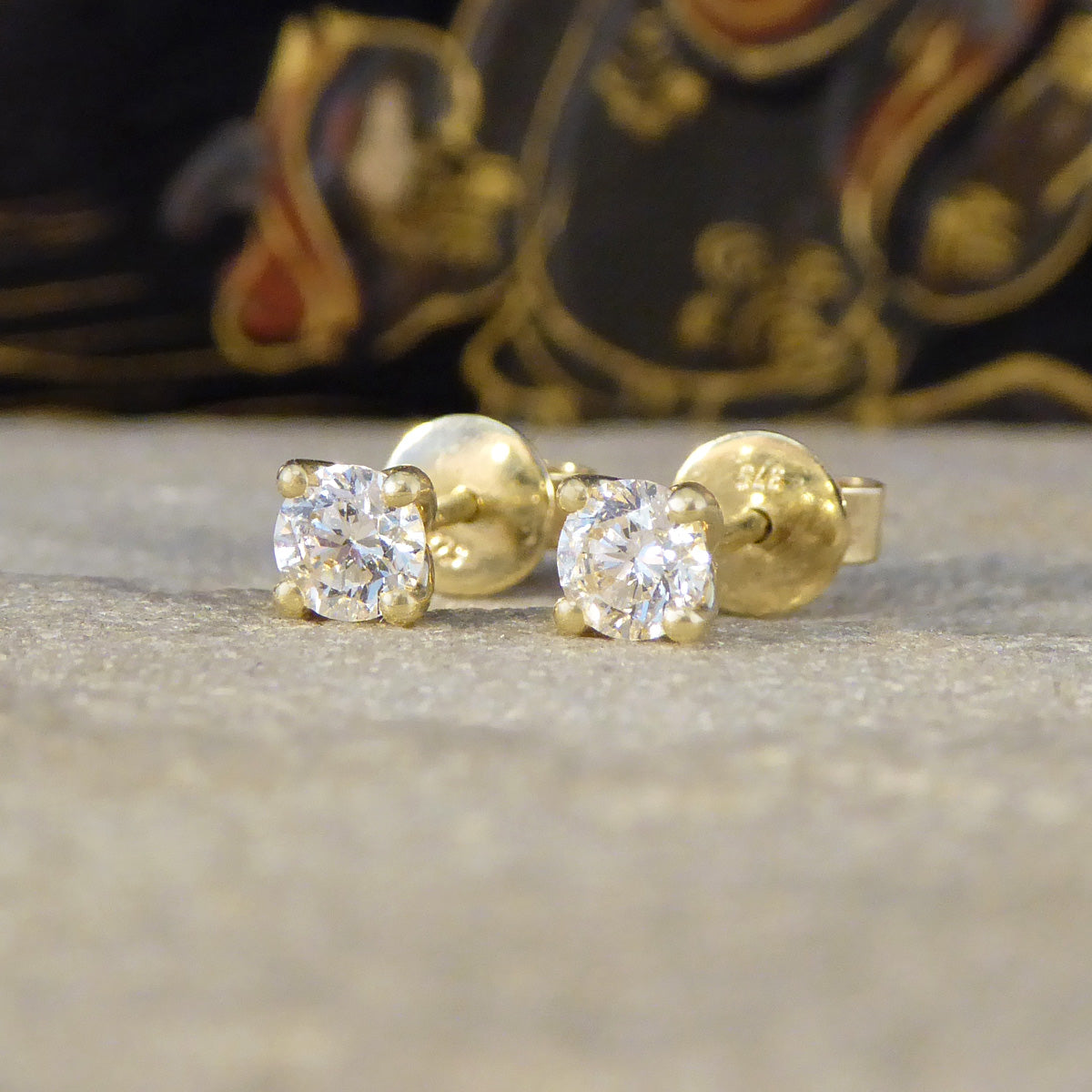 0.50ct Diamond Stud Earrings in Yellow Gold - Wharfedale Antiques
