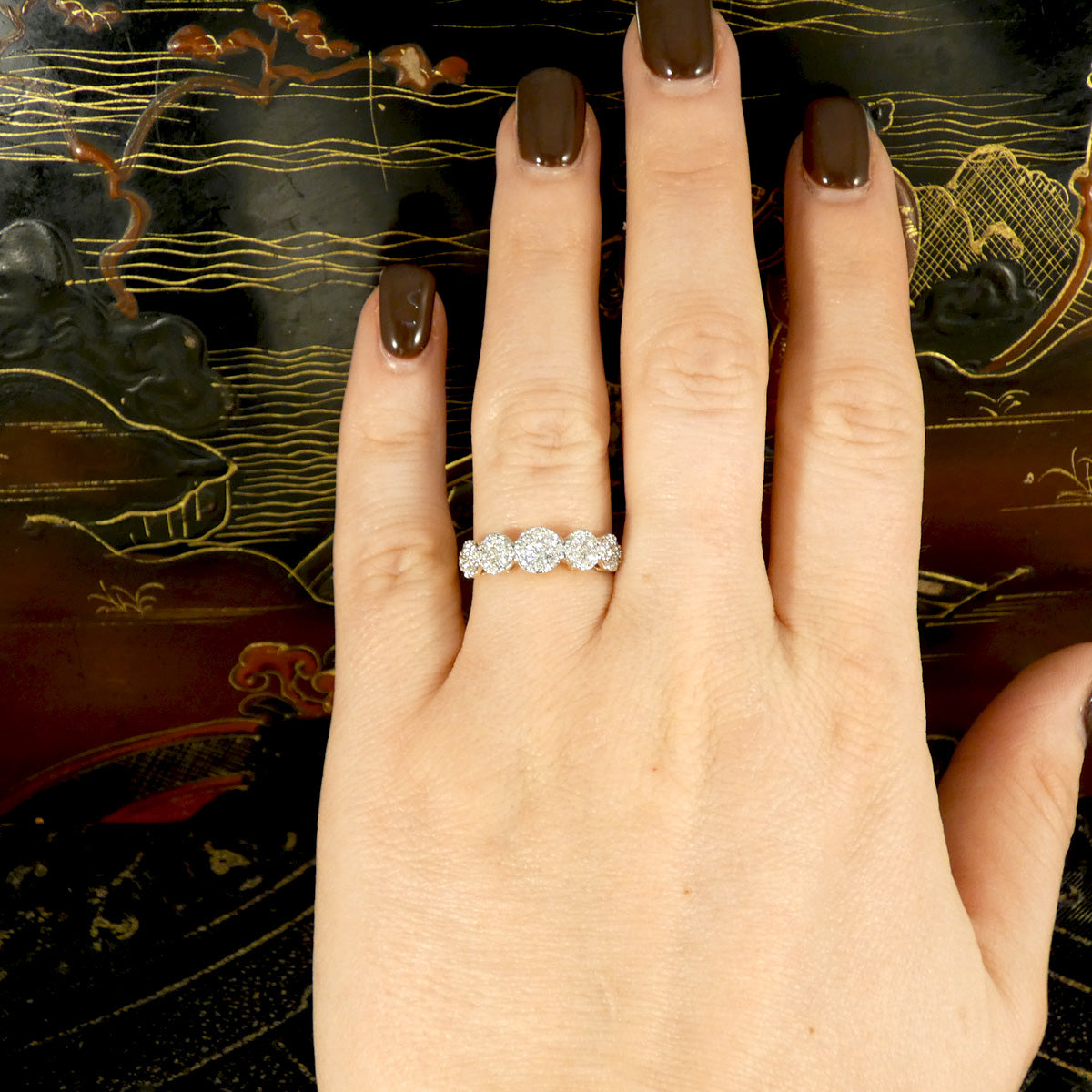 Five Stone Diamond Illusion Cluster Ring in Yellow Gold - Wharfedale Antiques