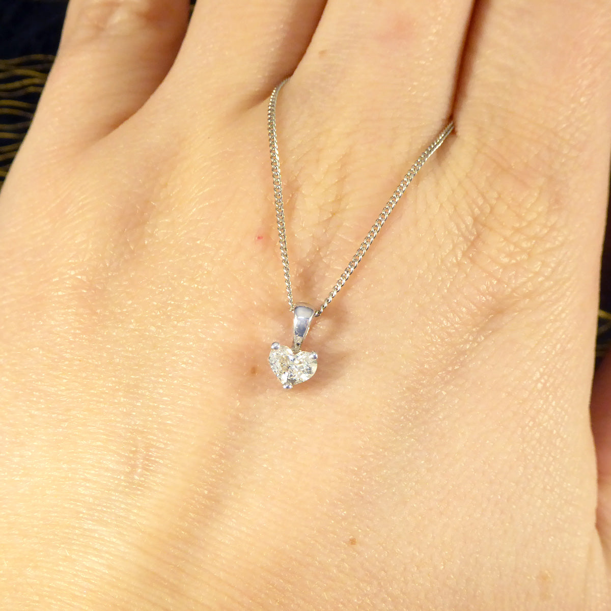 0.40ct Heart Cut Diamond Solitaire Pendant Necklace in 18ct White Gold - Wharfedale Antiques