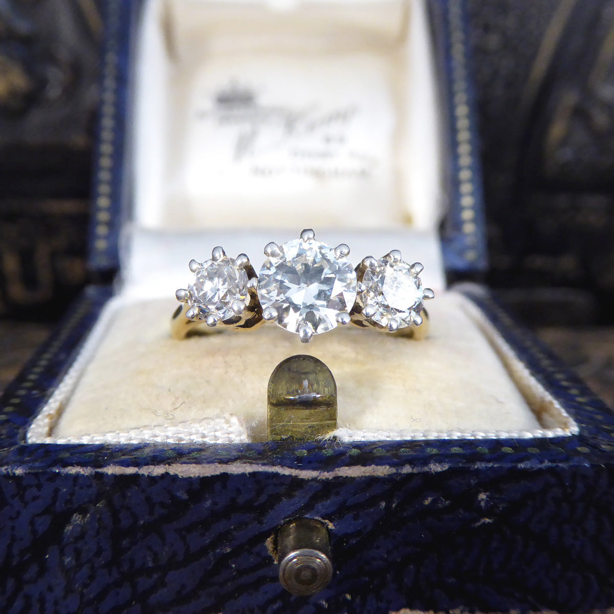 C1920's Diamond Three Stone 1.57ct Diamond Ring in 18ct Yellow Gold and Platinum - Wharfedale Antiques